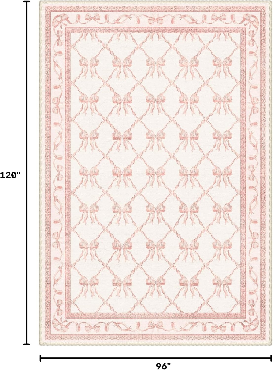 image:imageGENIMO Area Rugs 6X9 for Living Room Bedroom Machine Washable Non Slip Flower Bow Rug Low Pile Soft Cute Floral Rug for Dining Room Girls Room Nursery Room and Playroom Pink BowPink Bow