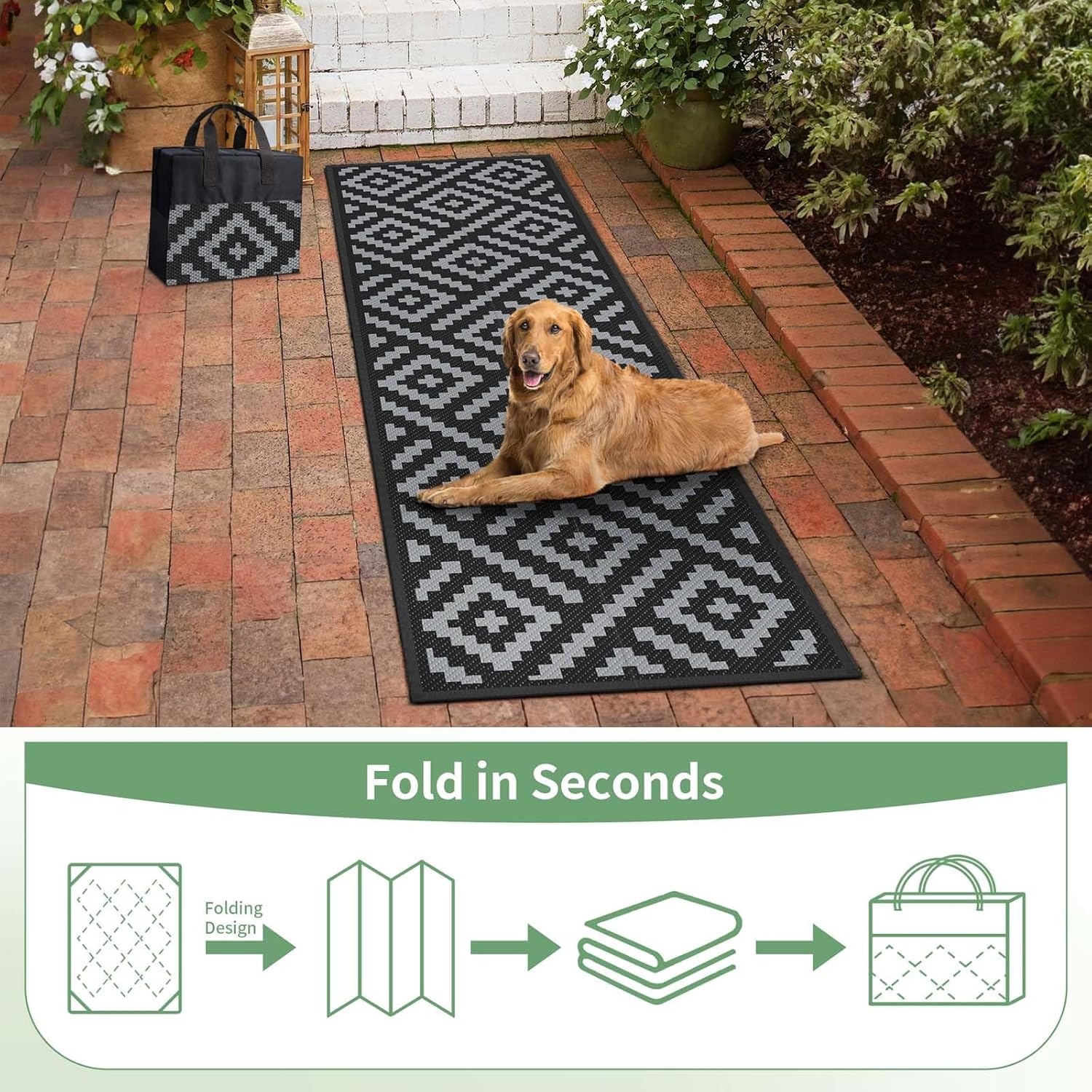 image:imageGENIMO Outdoor Rug for Patio Clearance 5x8 Reversible Plastic Straw Rugs Lightweight Waterproof RV Camping Mat for Camper Balcony Deck Backyard Picnic BlackBrownBlackgray