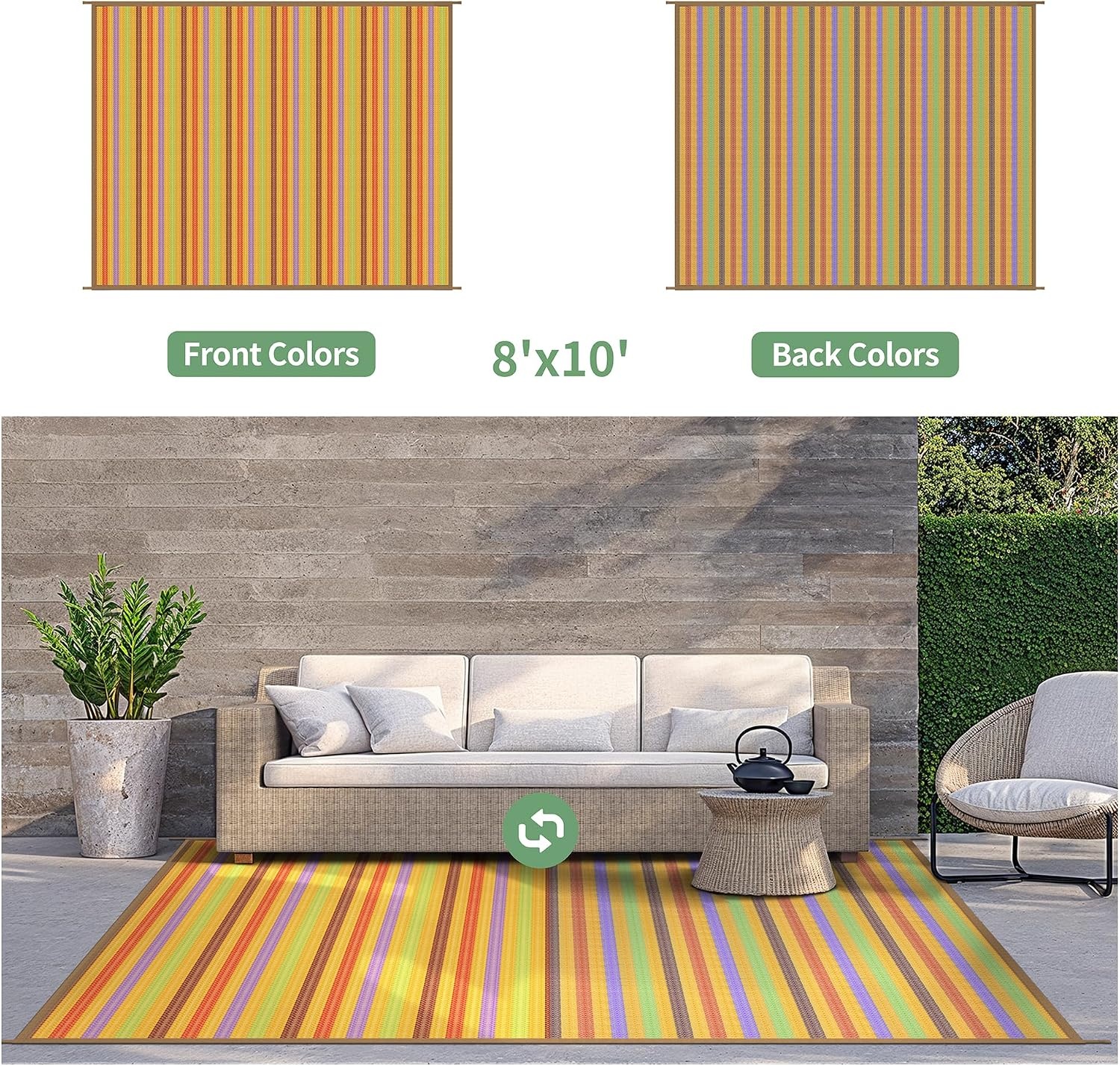 image:imageGENIMO Outdoor Rug for Patio Clearance 5x8 Reversible Plastic Straw Rugs Lightweight Waterproof RV Camping Mat for Camper Balcony Deck Backyard Picnic BlackBrownRainbow