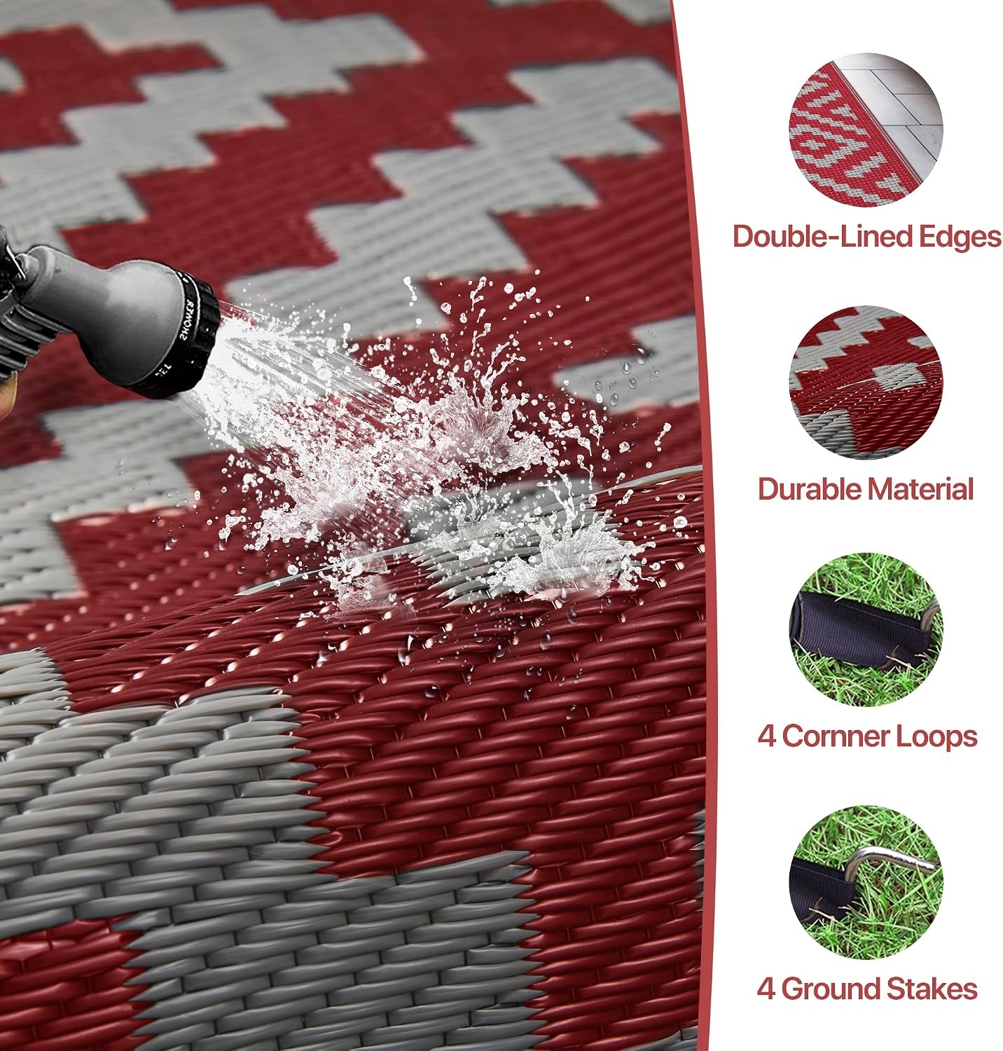 image:imageGENIMO Outdoor Rug for Patio Clearance 5x8 Reversible Plastic Straw Rugs Lightweight Waterproof RV Camping Mat for Camper Balcony Deck Backyard Picnic BlackBrownRed Grey