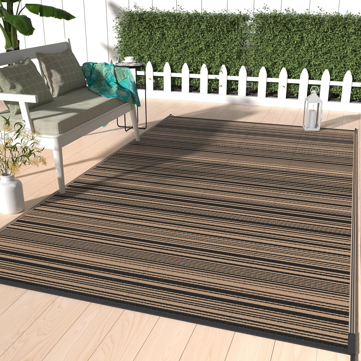 image:imageGENIMO Outdoor Rug for Patio Clearance 5x8 Reversible Plastic Straw Rugs Lightweight Waterproof RV Camping Mat for Camper Balcony Deck Backyard Picnic BlackBrownBlacknut Brown