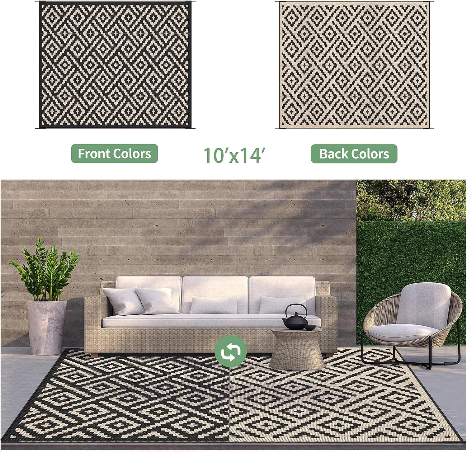 image:imageGENIMO Outdoor Rug for Patio Clearance 5x8 Reversible Plastic Straw Rugs Lightweight Waterproof RV Camping Mat for Camper Balcony Deck Backyard Picnic BlackBrownBlackbeige