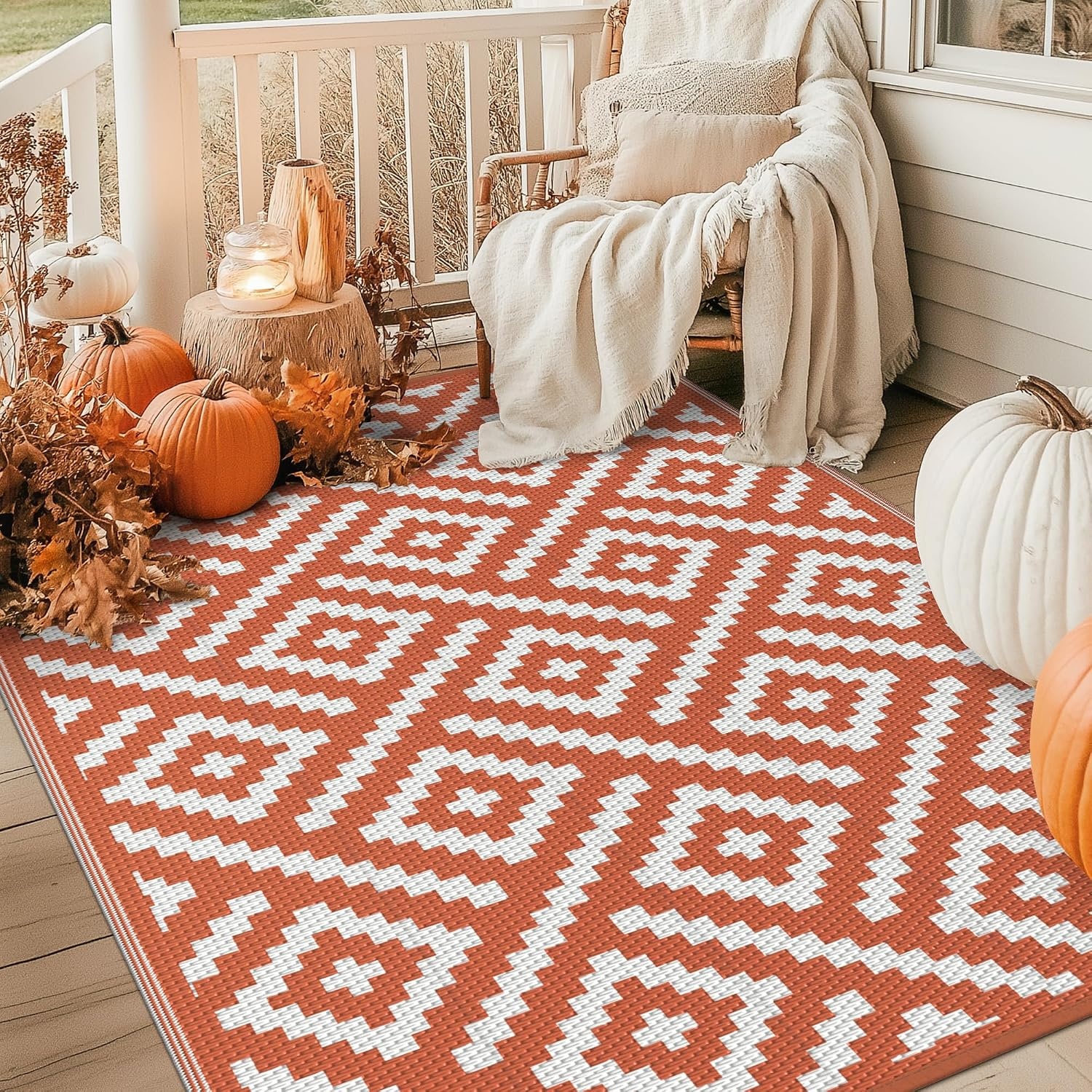 image:imageGENIMO Outdoor Rug for Patio Clearance 5x8 Reversible Plastic Straw Rugs Lightweight Waterproof RV Camping Mat for Camper Balcony Deck Backyard Picnic BlackBrownWhiteorange