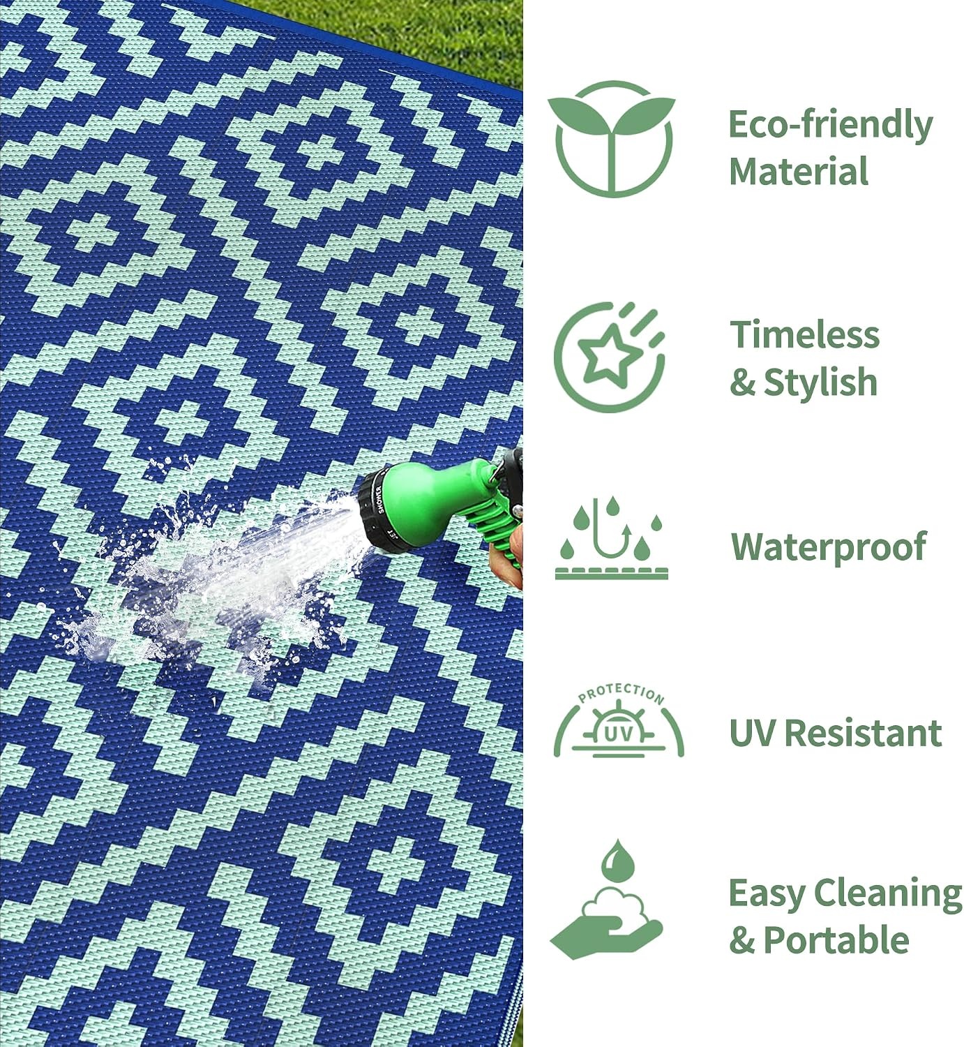 image:imageGENIMO Outdoor Rug for Patio Clearance 5x8 Reversible Plastic Straw Rugs Lightweight Waterproof RV Camping Mat for Camper Balcony Deck Backyard Picnic BlackBrownRoyalbluebluegreen