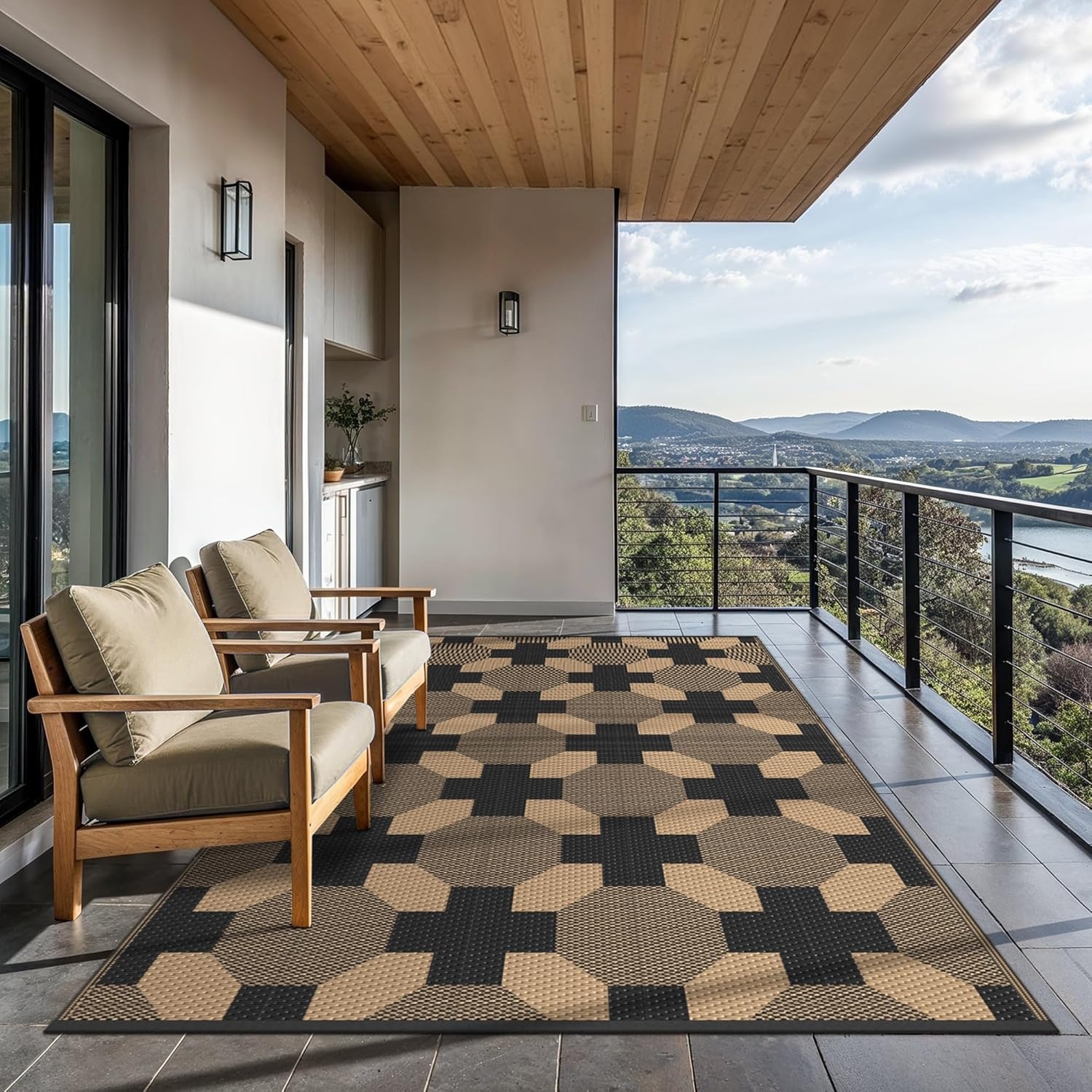 image:imageGENIMO Outdoor Rug for Patio Clearance 5x8 Reversible Plastic Straw Rugs Lightweight Waterproof RV Camping Mat for Camper Balcony Deck Backyard Picnic BlackBrownDark Mocha Brown