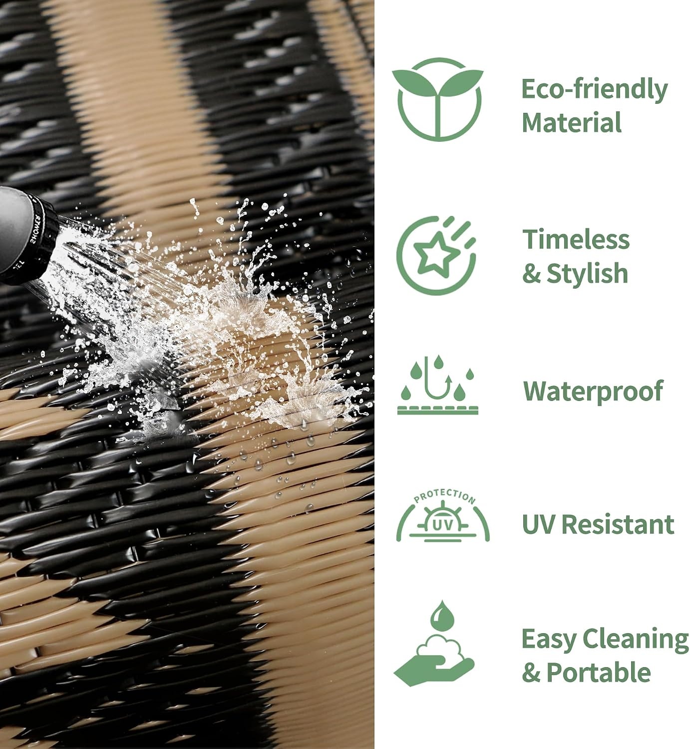 image:imageGENIMO Outdoor Rug for Patio Clearance 5x8 Reversible Plastic Straw Rugs Lightweight Waterproof RV Camping Mat for Camper Balcony Deck Backyard Picnic BlackBrownBlack Brown Aztec