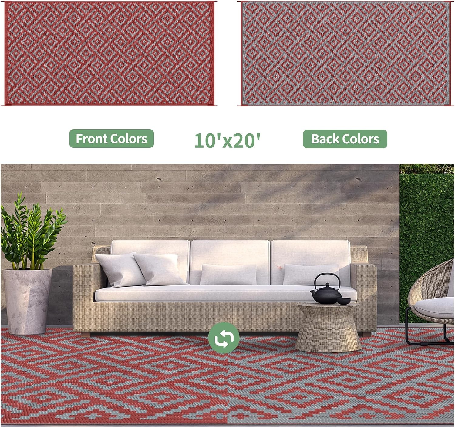 image:imageGENIMO Outdoor Rug for Patio Clearance 5x8 Reversible Plastic Straw Rugs Lightweight Waterproof RV Camping Mat for Camper Balcony Deck Backyard Picnic BlackBrownRed Grey