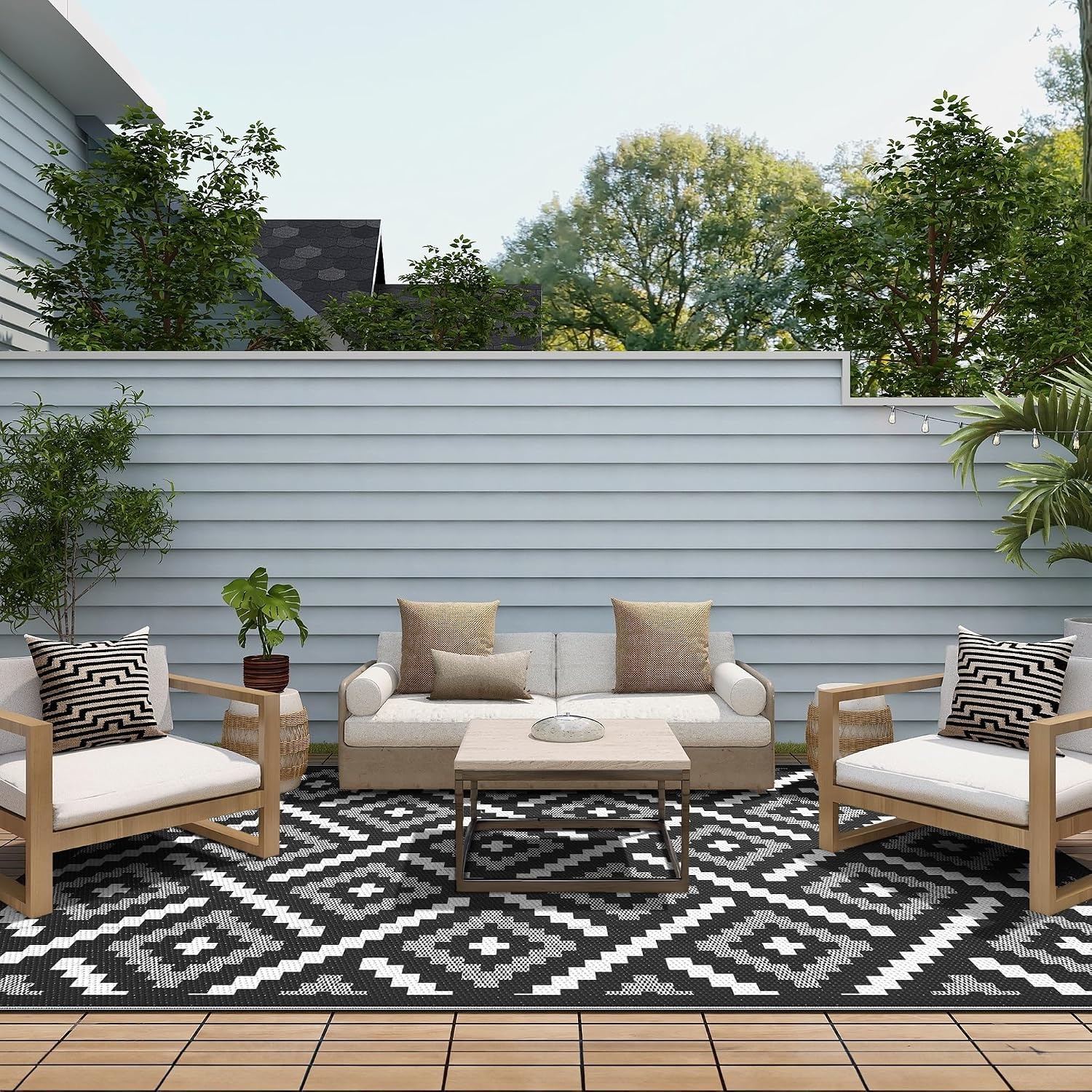 image:imageGENIMO Outdoor Rug for Patio Clearance 5x8 Reversible Plastic Straw Rugs Lightweight Waterproof RV Camping Mat for Camper Balcony Deck Backyard Picnic BlackBrownMixblackwhite