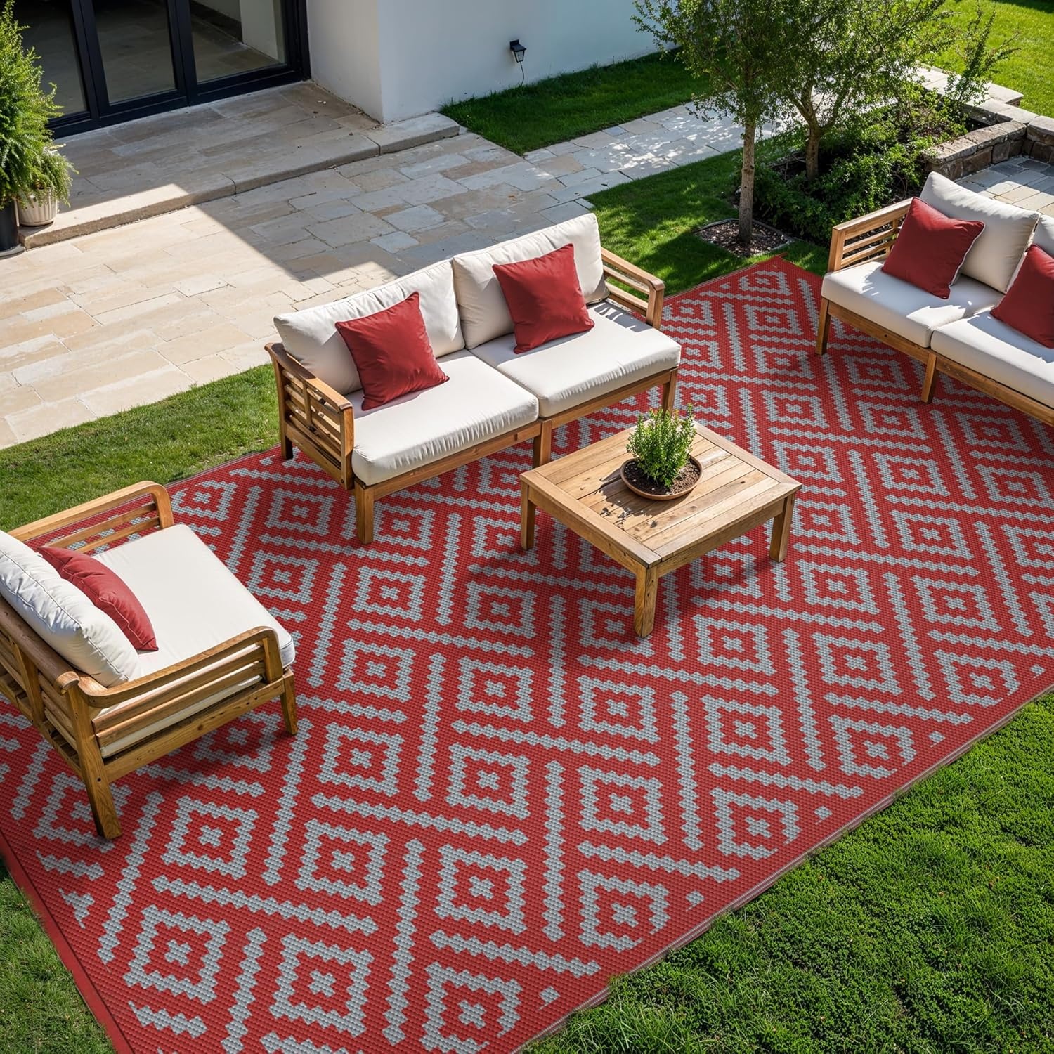 image:imageGENIMO Outdoor Rug for Patio Clearance 5x8 Reversible Plastic Straw Rugs Lightweight Waterproof RV Camping Mat for Camper Balcony Deck Backyard Picnic BlackBrownRed Grey