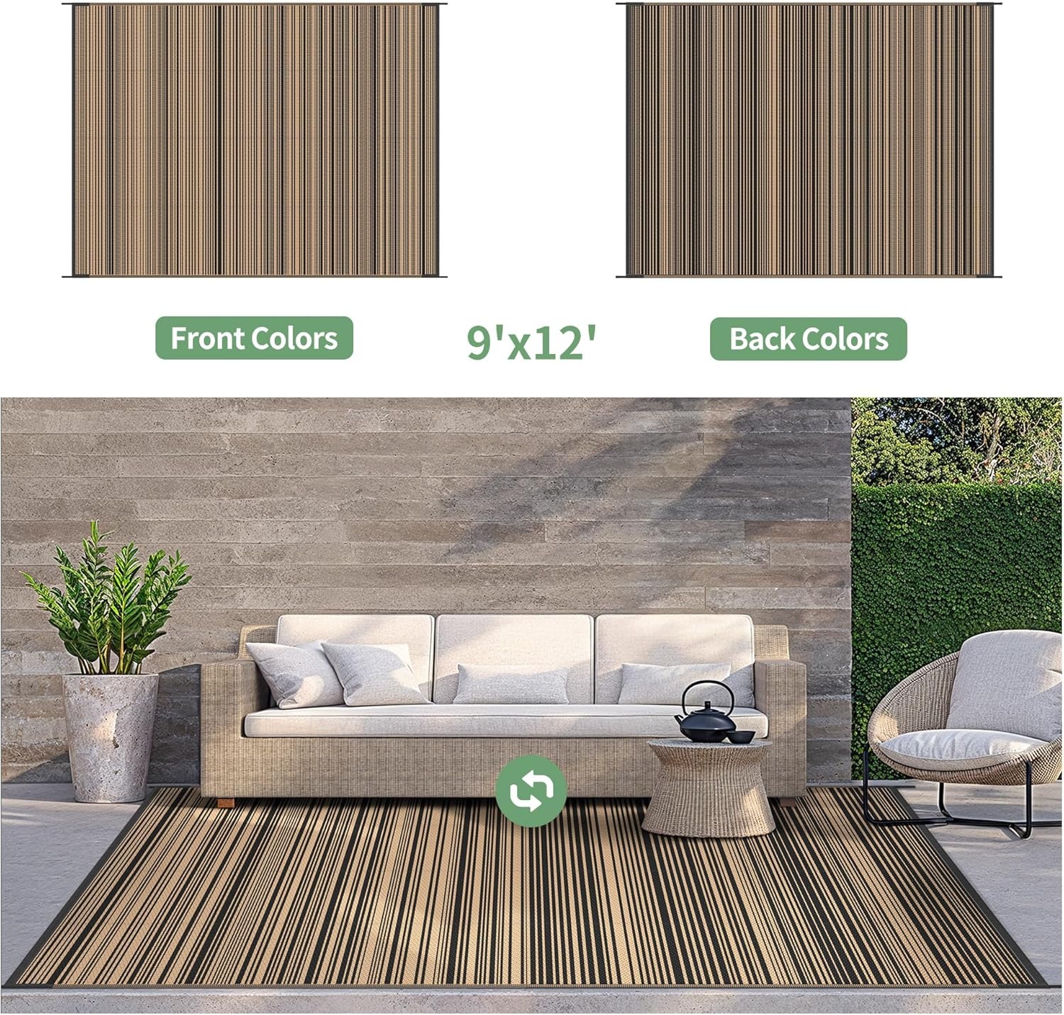 image:imageGENIMO Outdoor Rug for Patio Clearance 5x8 Reversible Plastic Straw Rugs Lightweight Waterproof RV Camping Mat for Camper Balcony Deck Backyard Picnic BlackBrownBlacknut Brown