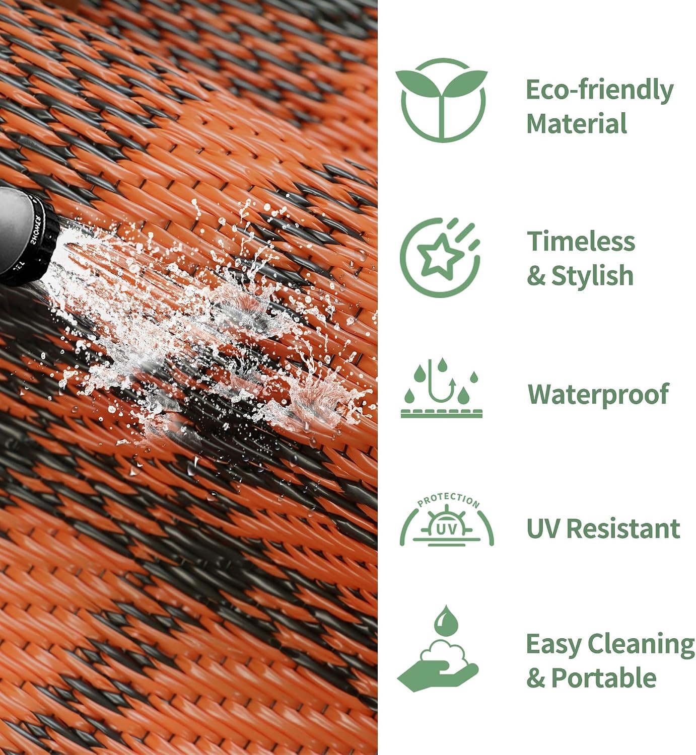 image:imageGENIMO Outdoor Rug for Patio Clearance 5x8 Reversible Plastic Straw Rugs Lightweight Waterproof RV Camping Mat for Camper Balcony Deck Backyard Picnic BlackBrownBlack Orange Plaid