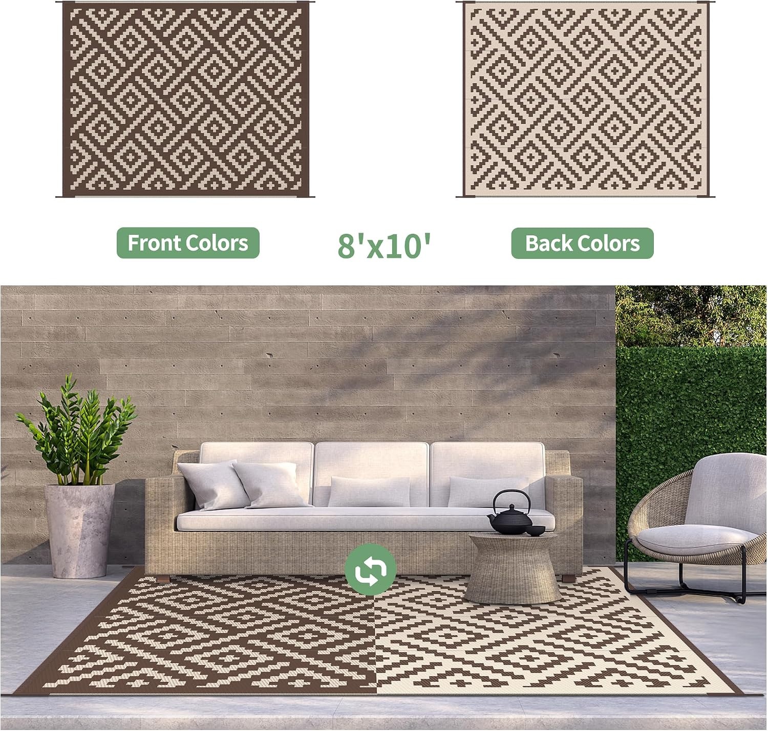 image:imageGENIMO Outdoor Rug for Patio Clearance 5x8 Reversible Plastic Straw Rugs Lightweight Waterproof RV Camping Mat for Camper Balcony Deck Backyard Picnic BlackBrownCoffeebeige