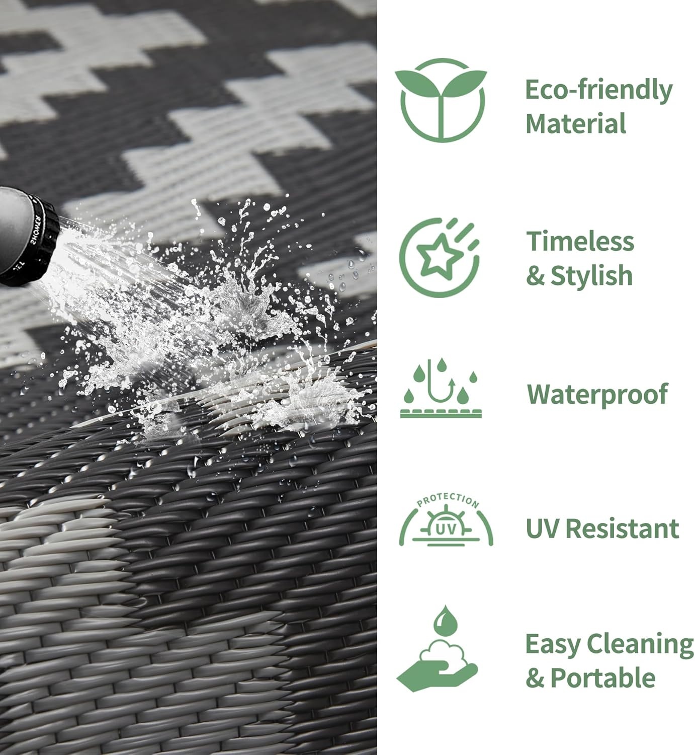 image:imageGENIMO Outdoor Rug for Patio Clearance 5x8 Reversible Plastic Straw Rugs Lightweight Waterproof RV Camping Mat for Camper Balcony Deck Backyard Picnic BlackBrownBlackgray