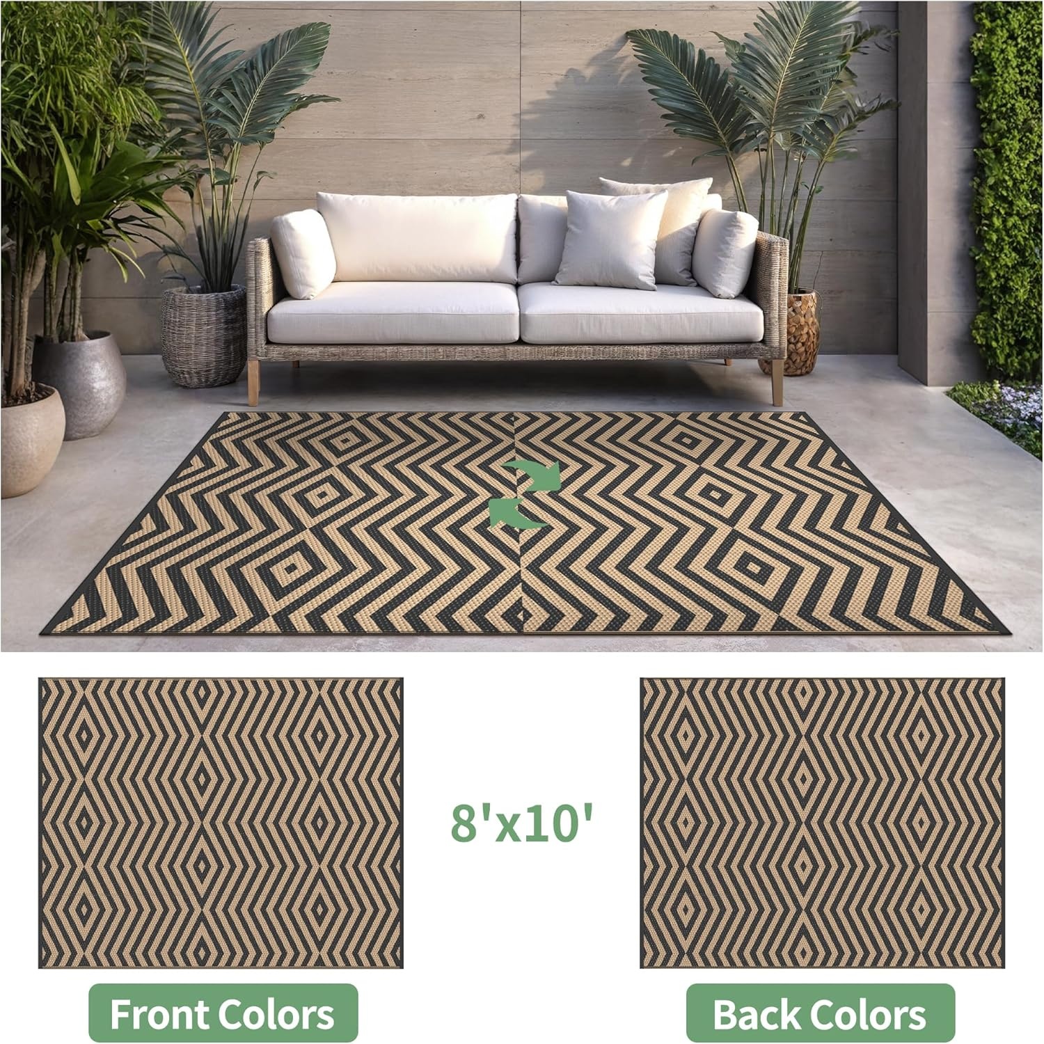 image:imageGENIMO Outdoor Rug for Patio Clearance 5x8 Reversible Plastic Straw Rugs Lightweight Waterproof RV Camping Mat for Camper Balcony Deck Backyard Picnic BlackBrownEbony Brown