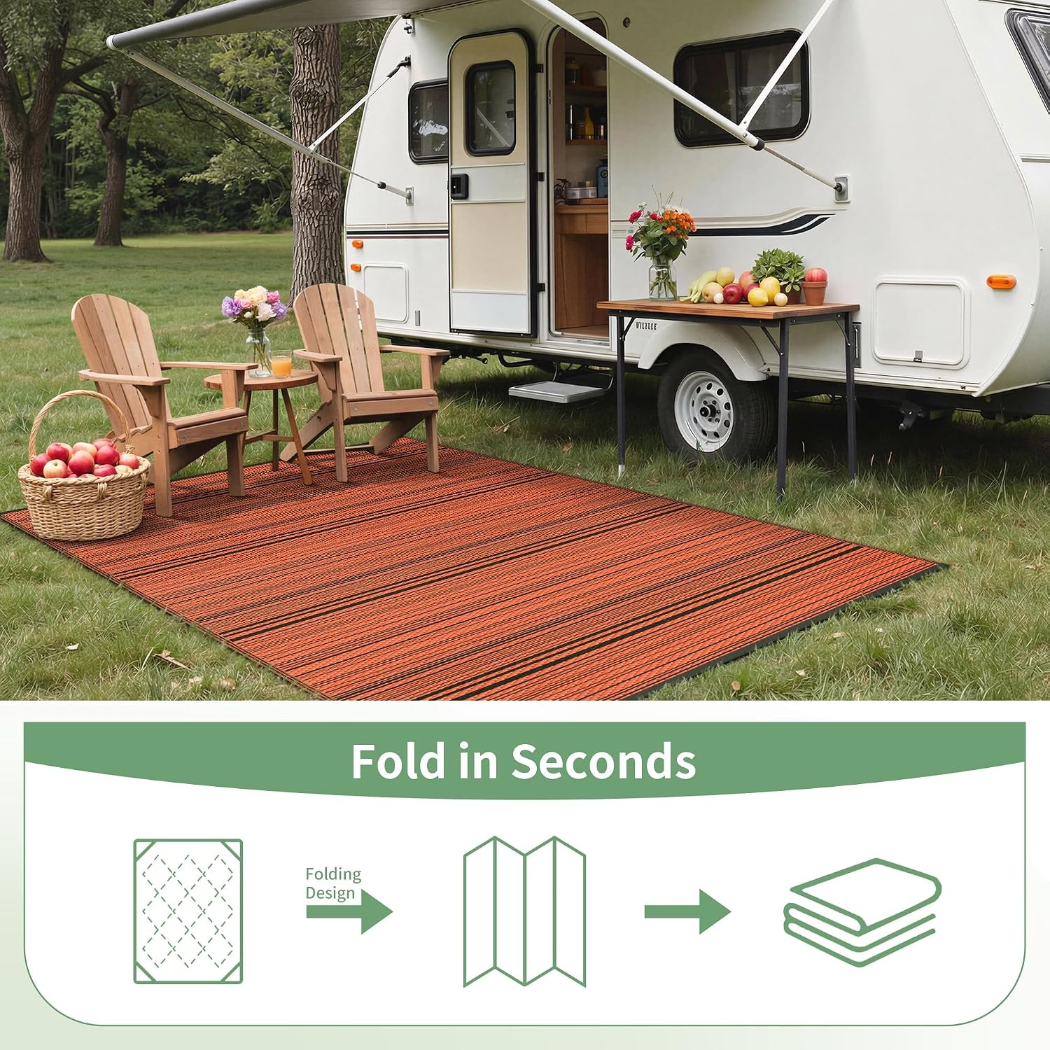 image:imageGENIMO Outdoor Rug for Patio Clearance 5x8 Reversible Plastic Straw Rugs Lightweight Waterproof RV Camping Mat for Camper Balcony Deck Backyard Picnic BlackBrownOrange Blackw