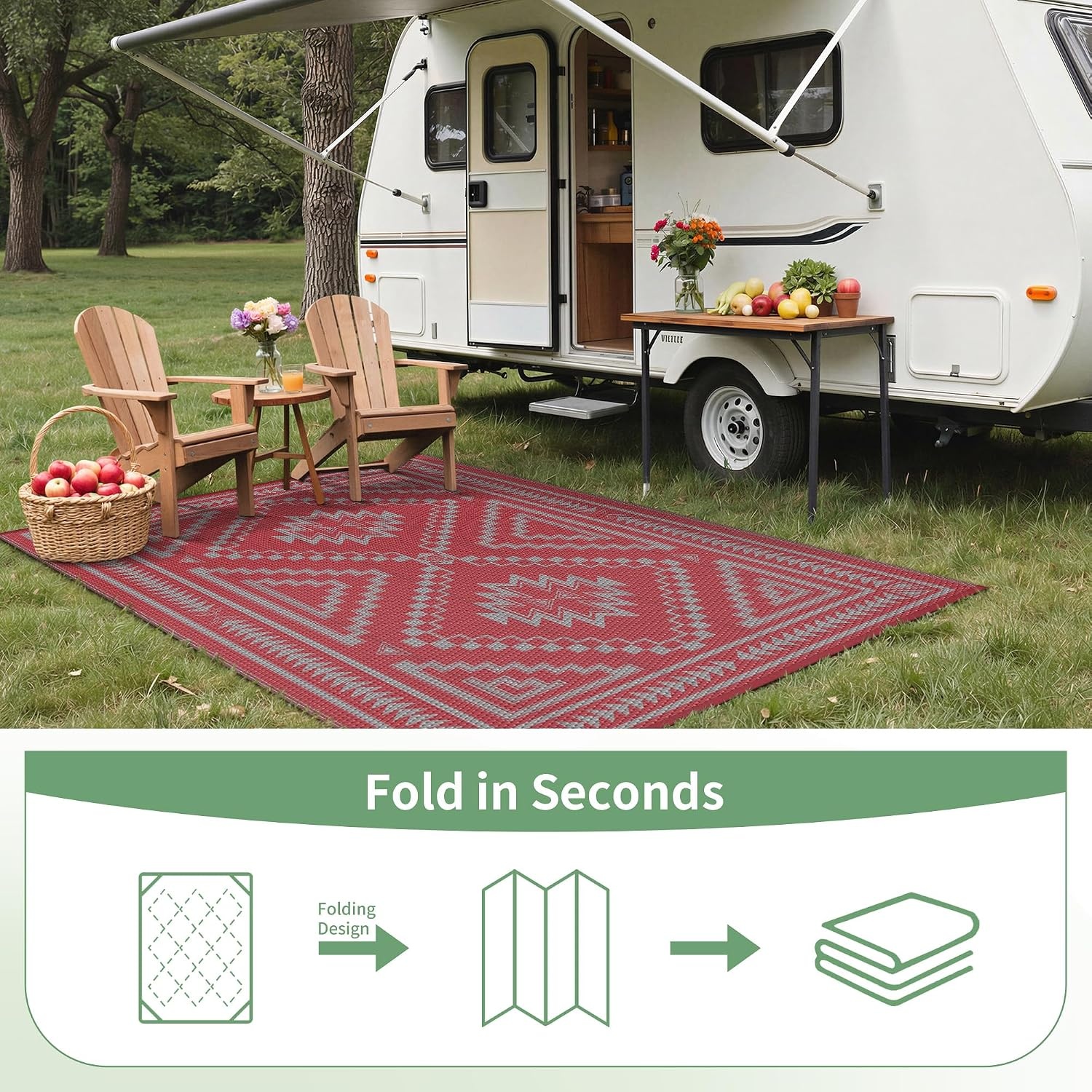 image:imageGENIMO Outdoor Rug for Patio Clearance 5x8 Reversible Plastic Straw Rugs Lightweight Waterproof RV Camping Mat for Camper Balcony Deck Backyard Picnic BlackBrownRed Grey Aztec