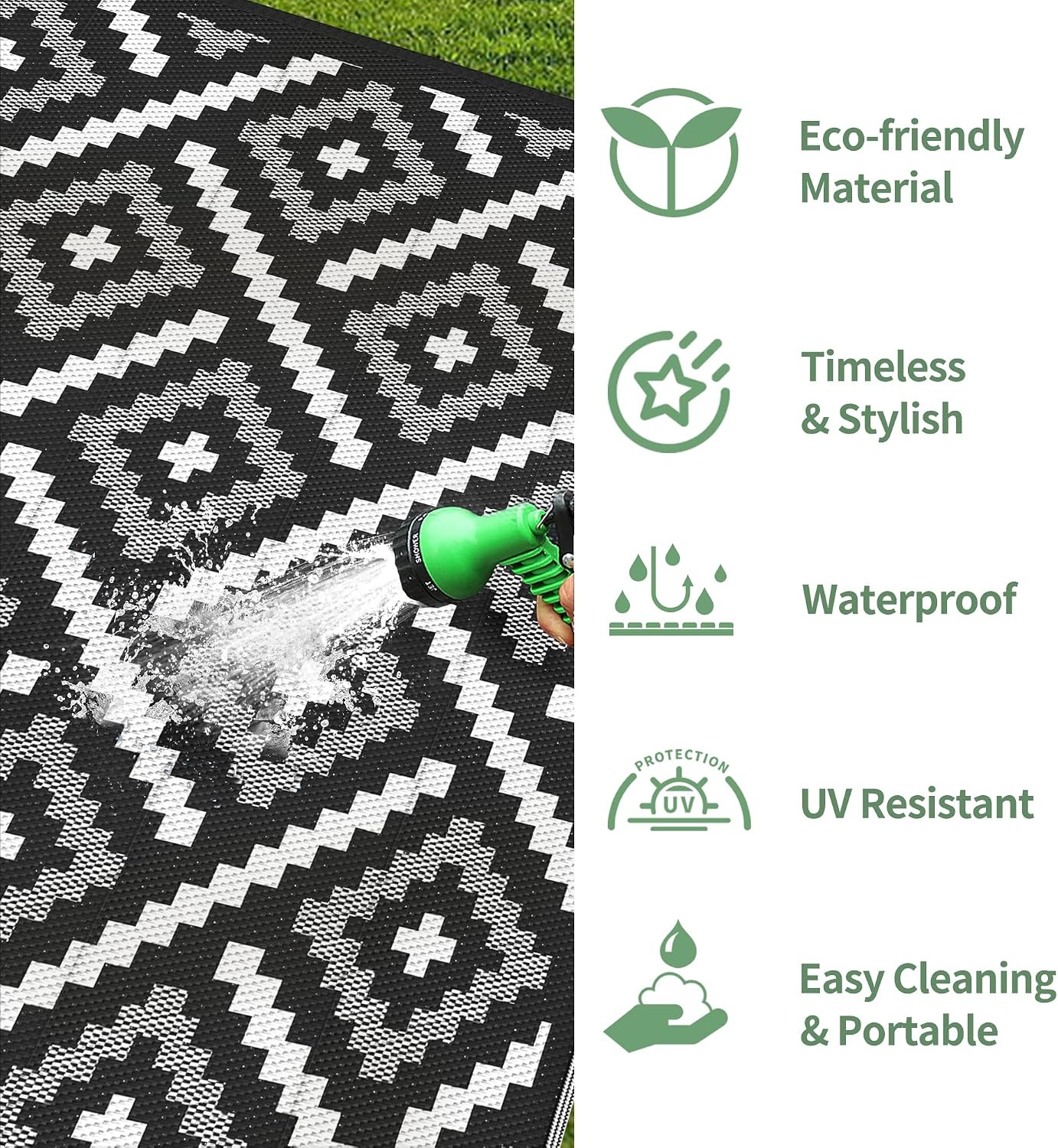 image:imageGENIMO Outdoor Rug for Patio Clearance 5x8 Reversible Plastic Straw Rugs Lightweight Waterproof RV Camping Mat for Camper Balcony Deck Backyard Picnic BlackBrownMixblackwhite