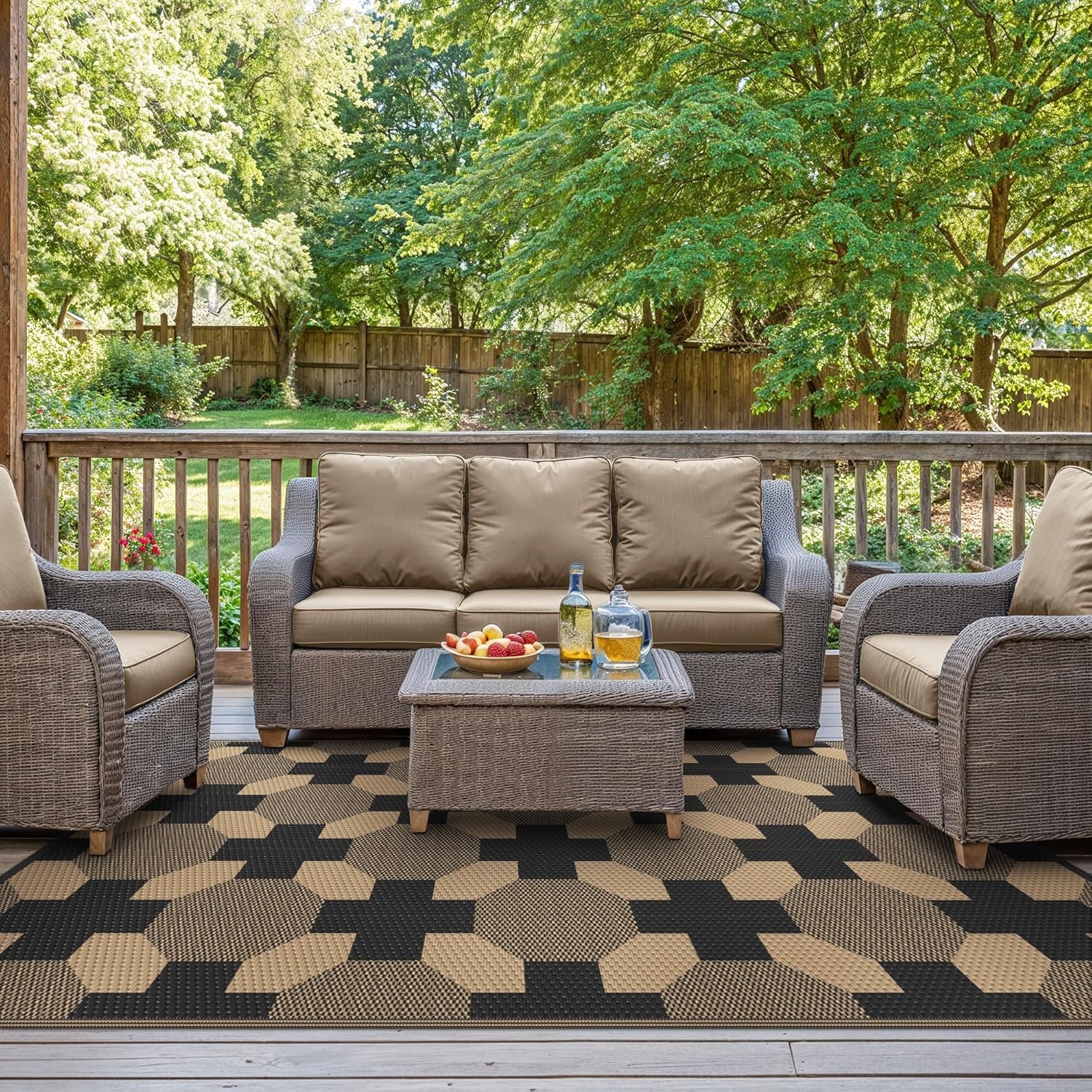 image:imageGENIMO Outdoor Rug for Patio Clearance 5x8 Reversible Plastic Straw Rugs Lightweight Waterproof RV Camping Mat for Camper Balcony Deck Backyard Picnic BlackBrownDark Mocha Brown