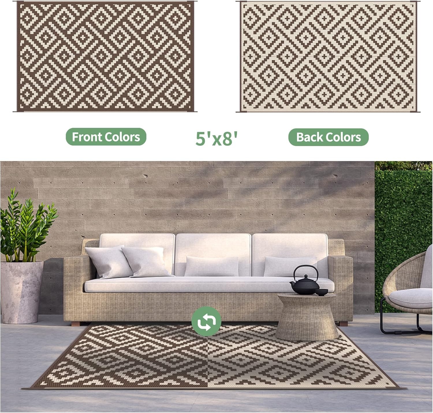 image:imageGENIMO Outdoor Rug for Patio Clearance 5x8 Reversible Plastic Straw Rugs Lightweight Waterproof RV Camping Mat for Camper Balcony Deck Backyard Picnic BlackBrownCoffeebeige