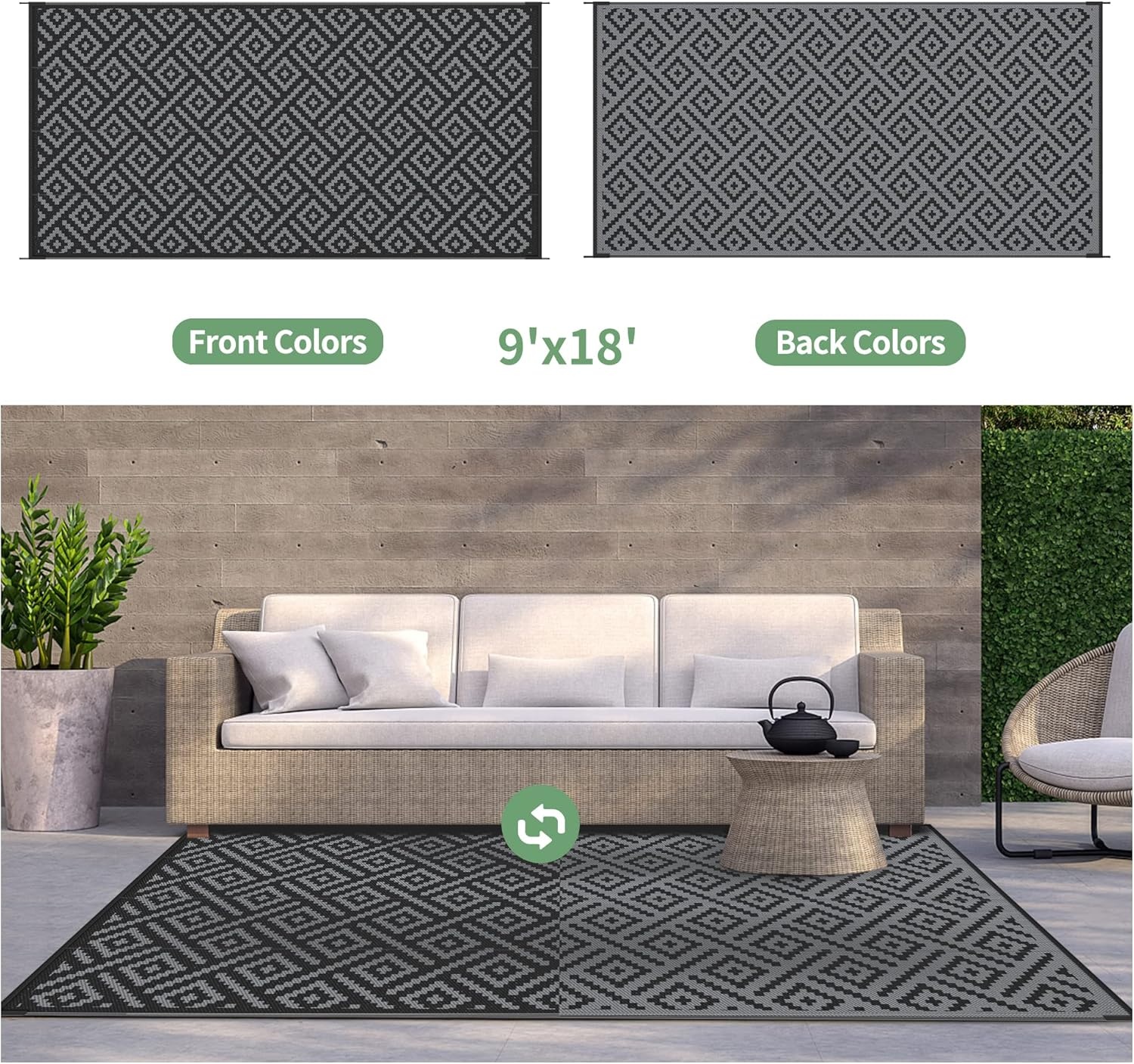 image:imageGENIMO Outdoor Rug for Patio Clearance 5x8 Reversible Plastic Straw Rugs Lightweight Waterproof RV Camping Mat for Camper Balcony Deck Backyard Picnic BlackBrownBlackgray