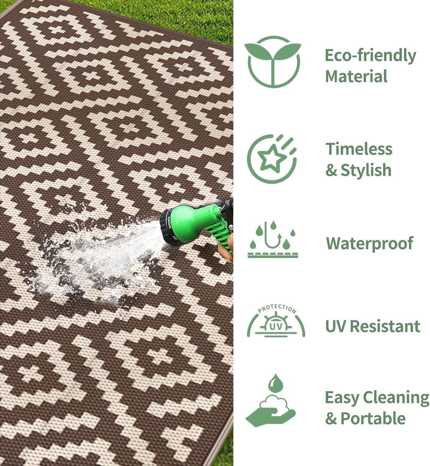 image:imageGENIMO Outdoor Rug for Patio Clearance 5x8 Reversible Plastic Straw Rugs Lightweight Waterproof RV Camping Mat for Camper Balcony Deck Backyard Picnic BlackBrownCoffeebeige