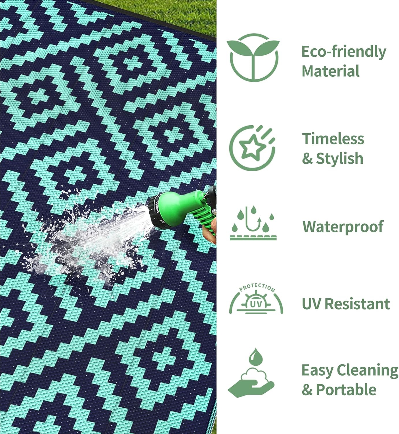 image:imageGENIMO Outdoor Rug for Patio Clearance 5x8 Reversible Plastic Straw Rugs Lightweight Waterproof RV Camping Mat for Camper Balcony Deck Backyard Picnic BlackBrownNavybluejadegreen