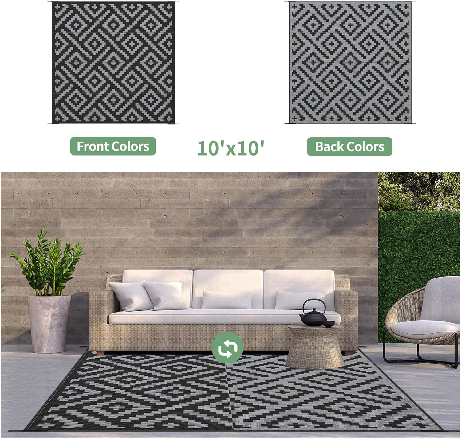 image:imageGENIMO Outdoor Rug for Patio Clearance 5x8 Reversible Plastic Straw Rugs Lightweight Waterproof RV Camping Mat for Camper Balcony Deck Backyard Picnic BlackBrownBlackgray