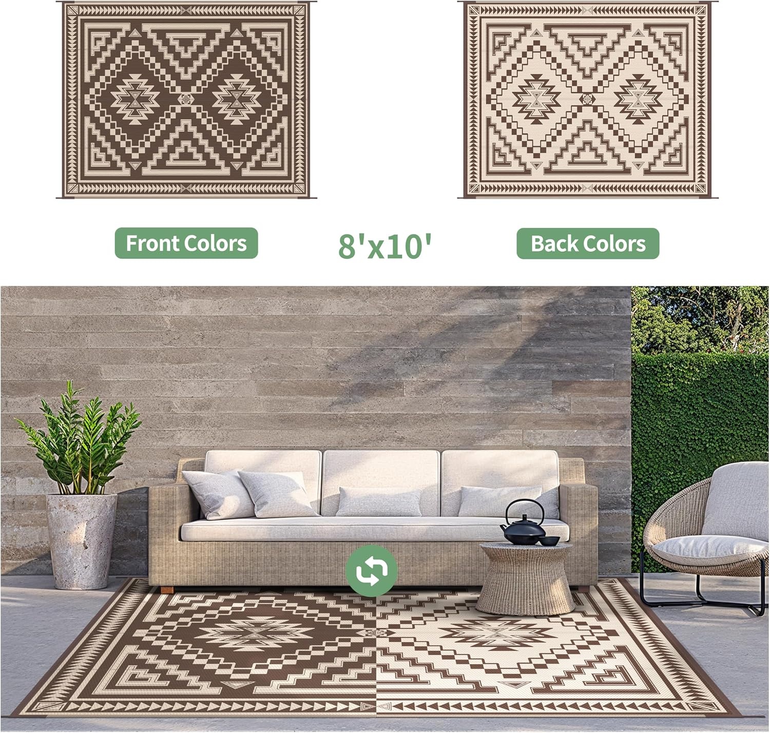 image:imageGENIMO Outdoor Rug for Patio Clearance 5x8 Reversible Plastic Straw Rugs Lightweight Waterproof RV Camping Mat for Camper Balcony Deck Backyard Picnic BlackBrownCoffee Beige Aztec
