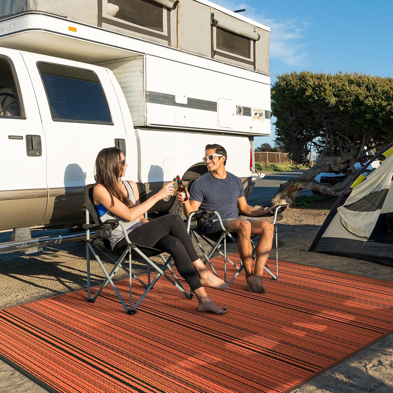 image:imageGENIMO Outdoor Rug for Patio Clearance 5x8 Reversible Plastic Straw Rugs Lightweight Waterproof RV Camping Mat for Camper Balcony Deck Backyard Picnic BlackBrownOrange Blackw