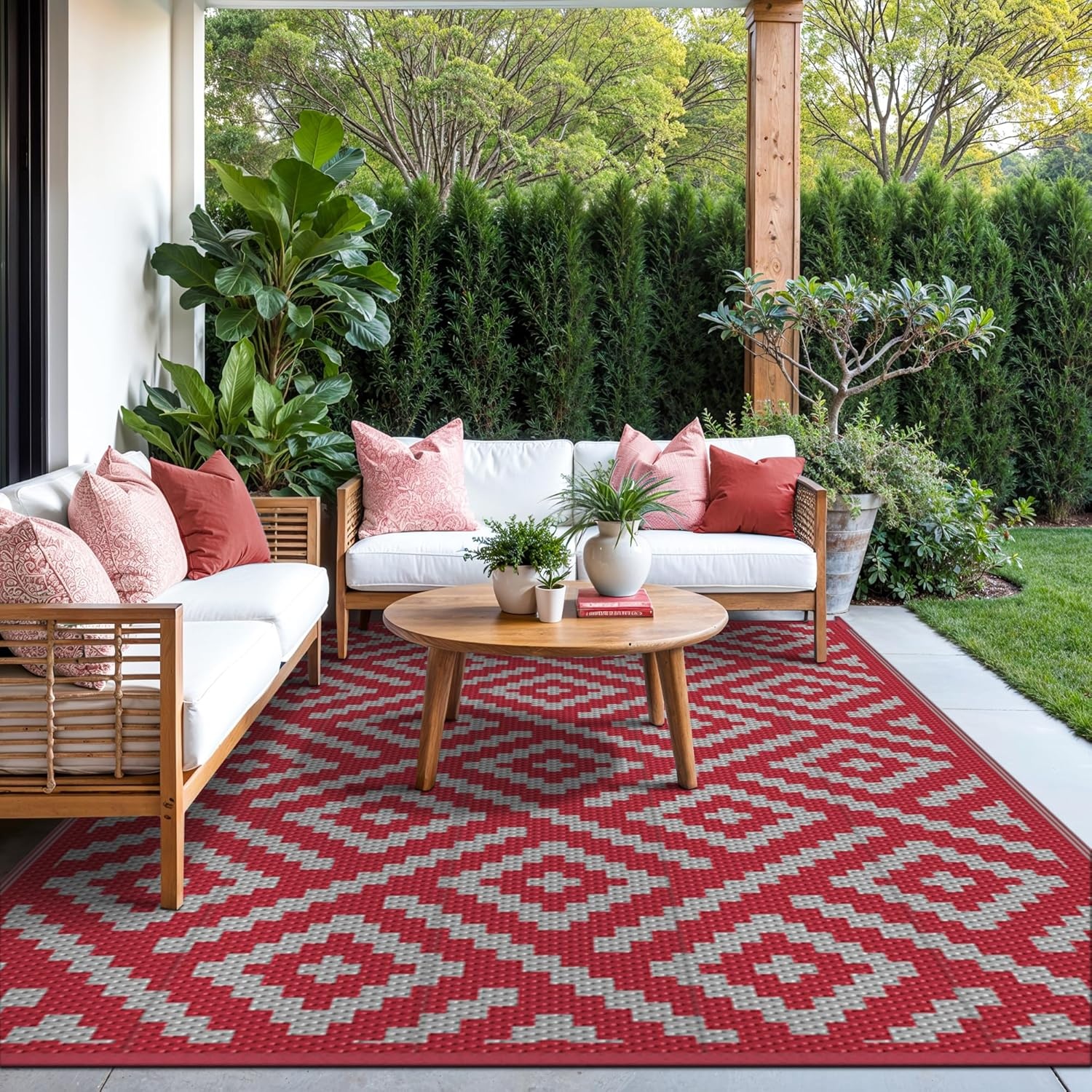 image:imageGENIMO Outdoor Rug for Patio Clearance 5x8 Reversible Plastic Straw Rugs Lightweight Waterproof RV Camping Mat for Camper Balcony Deck Backyard Picnic BlackBrownRed Grey