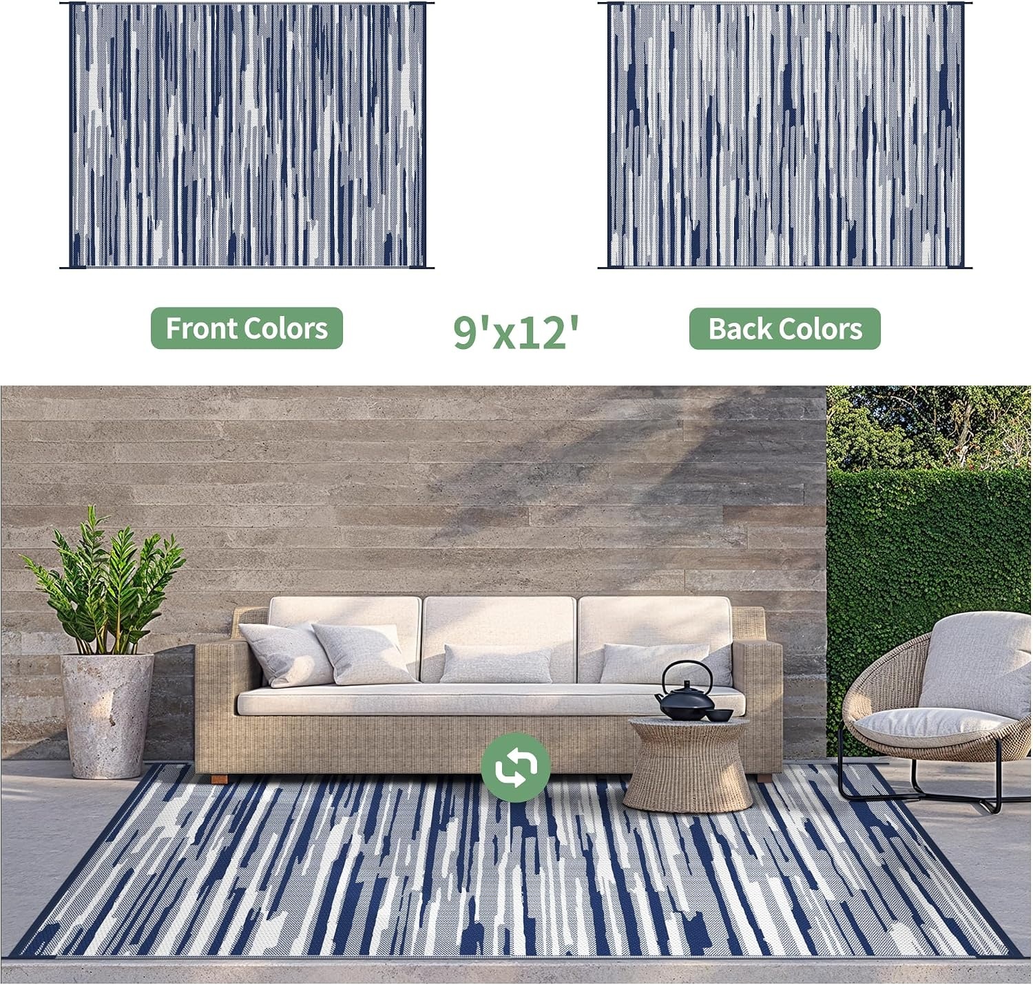 image:imageGENIMO Outdoor Rug for Patio Clearance 5x8 Reversible Plastic Straw Rugs Lightweight Waterproof RV Camping Mat for Camper Balcony Deck Backyard Picnic BlackBrownCloud Blue