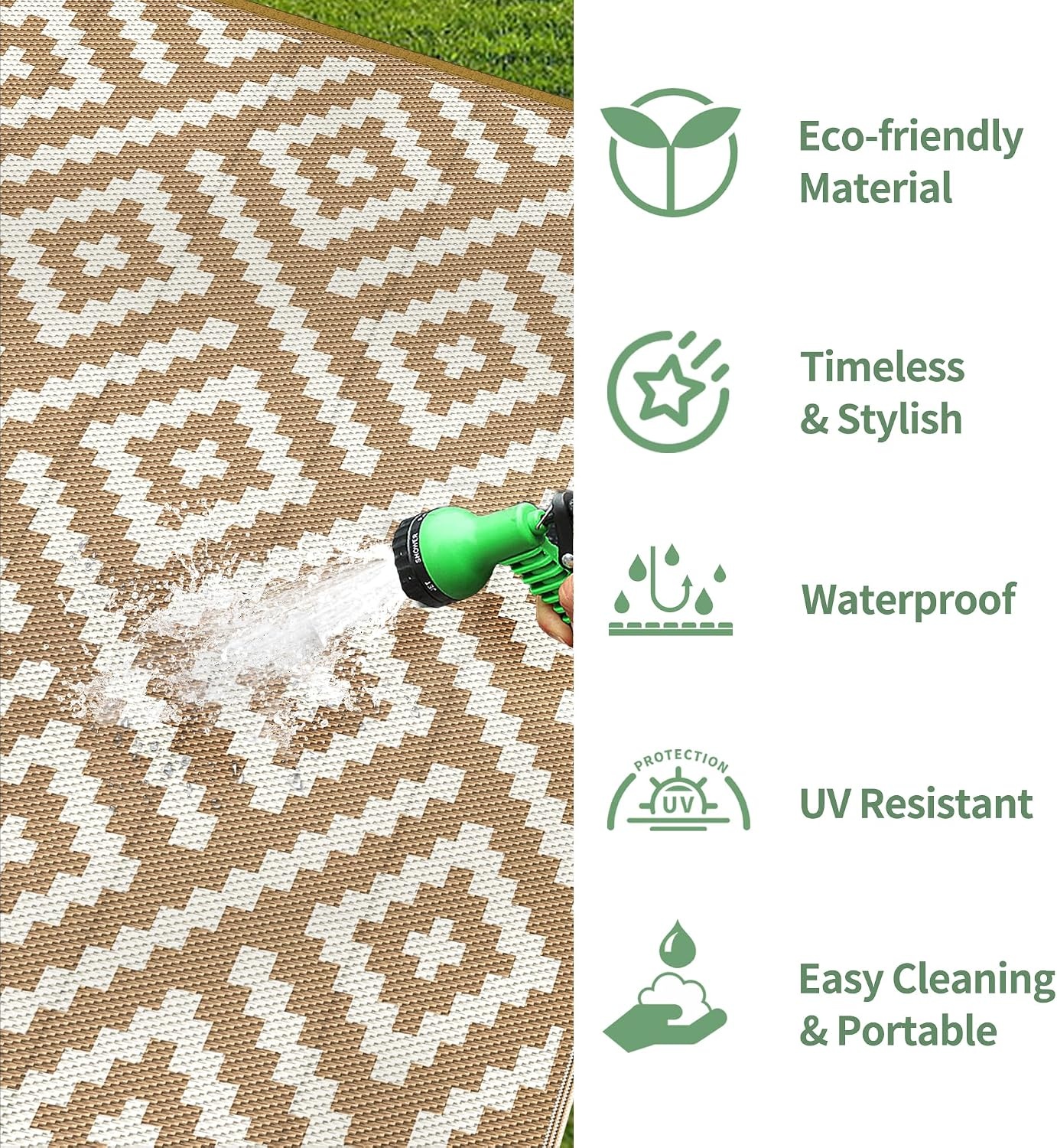 image:imageGENIMO Outdoor Rug for Patio Clearance 5x8 Reversible Plastic Straw Rugs Lightweight Waterproof RV Camping Mat for Camper Balcony Deck Backyard Picnic BlackBrownBrownwhite