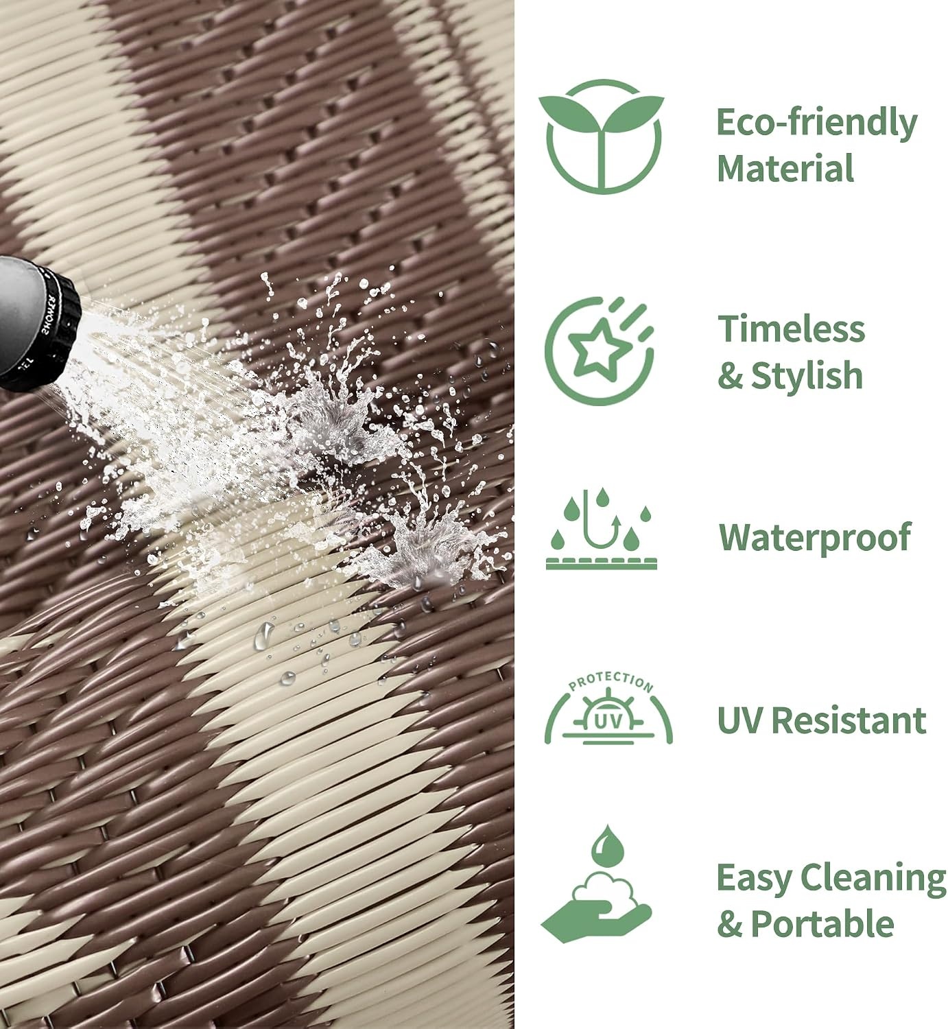 image:imageGENIMO Outdoor Rug for Patio Clearance 5x8 Reversible Plastic Straw Rugs Lightweight Waterproof RV Camping Mat for Camper Balcony Deck Backyard Picnic BlackBrownCoffee Beige Aztec