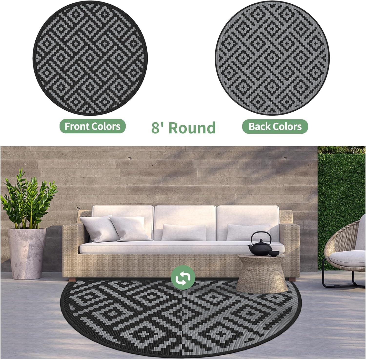 image:imageGENIMO Outdoor Rug for Patio Clearance 5x8 Reversible Plastic Straw Rugs Lightweight Waterproof RV Camping Mat for Camper Balcony Deck Backyard Picnic BlackBrownBlackgray
