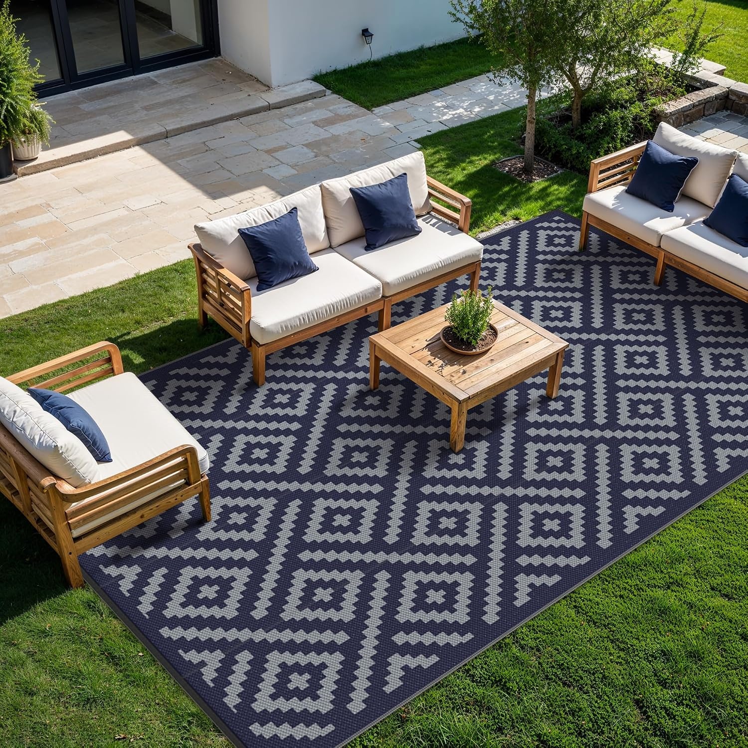 image:imageGENIMO Outdoor Rug for Patio Clearance 5x8 Reversible Plastic Straw Rugs Lightweight Waterproof RV Camping Mat for Camper Balcony Deck Backyard Picnic BlackBrownBluegrey