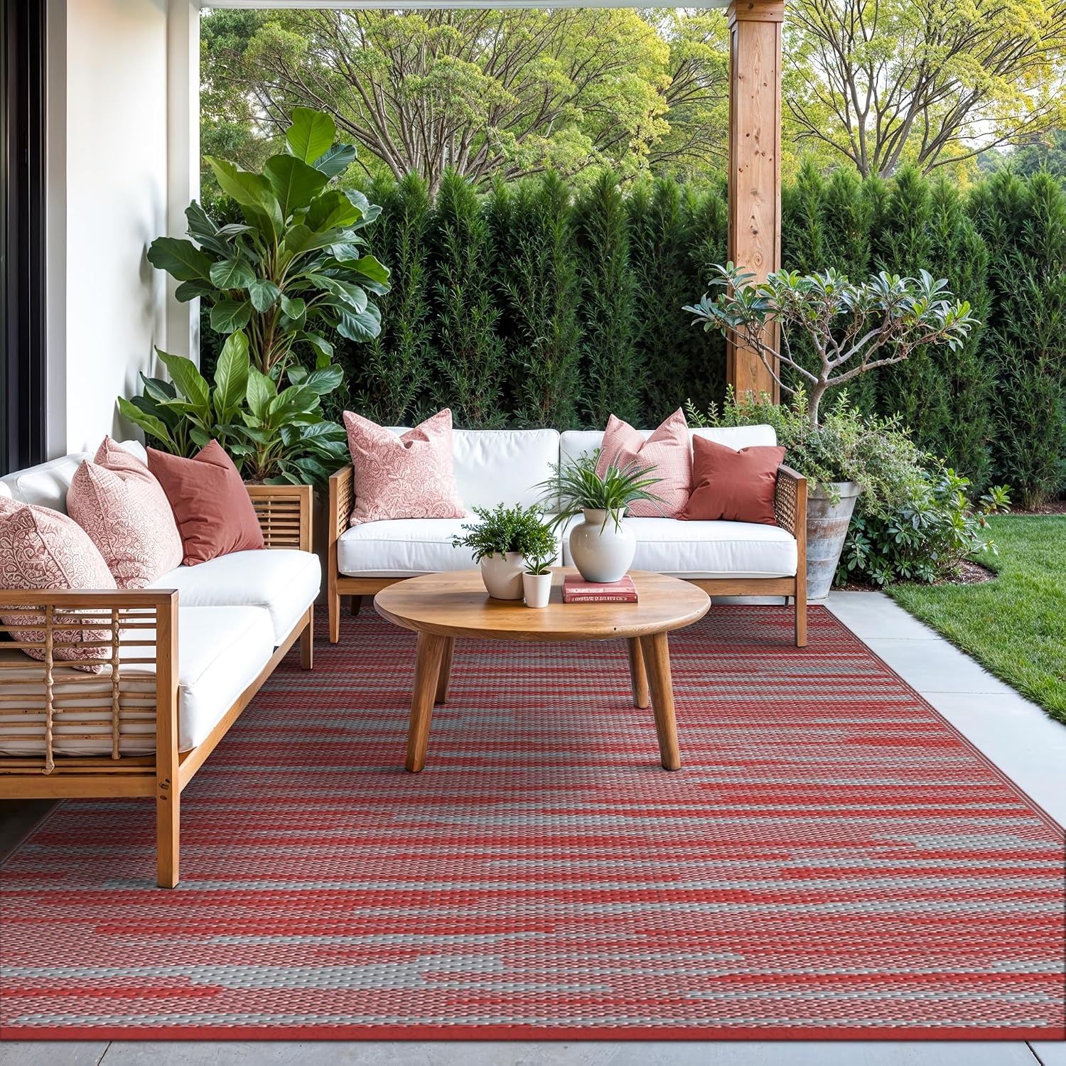 image:imageGENIMO Outdoor Rug for Patio Clearance 5x8 Reversible Plastic Straw Rugs Lightweight Waterproof RV Camping Mat for Camper Balcony Deck Backyard Picnic BlackBrownCrimson Grey