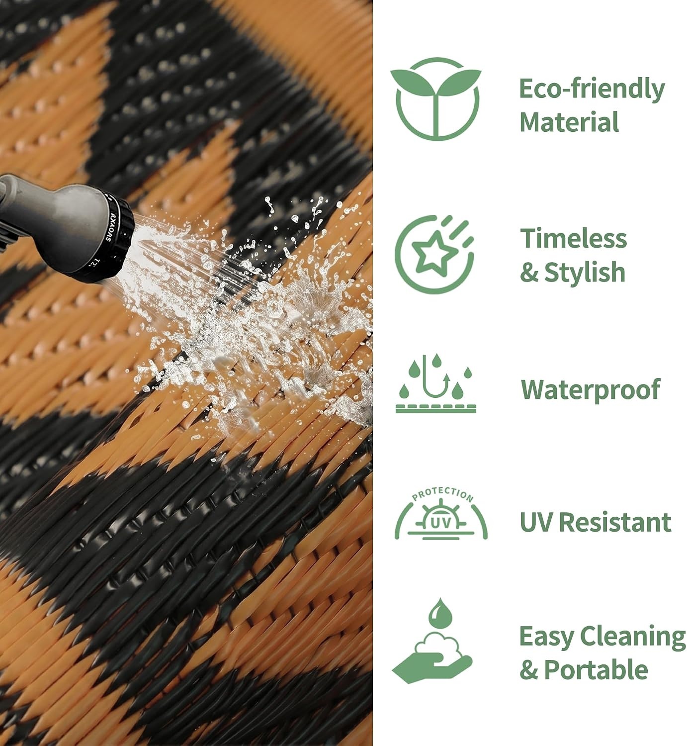 image:imageGENIMO Outdoor Rug for Patio Clearance 5x8 Reversible Plastic Straw Rugs Lightweight Waterproof RV Camping Mat for Camper Balcony Deck Backyard Picnic BlackBrownBlack Orange Aztec