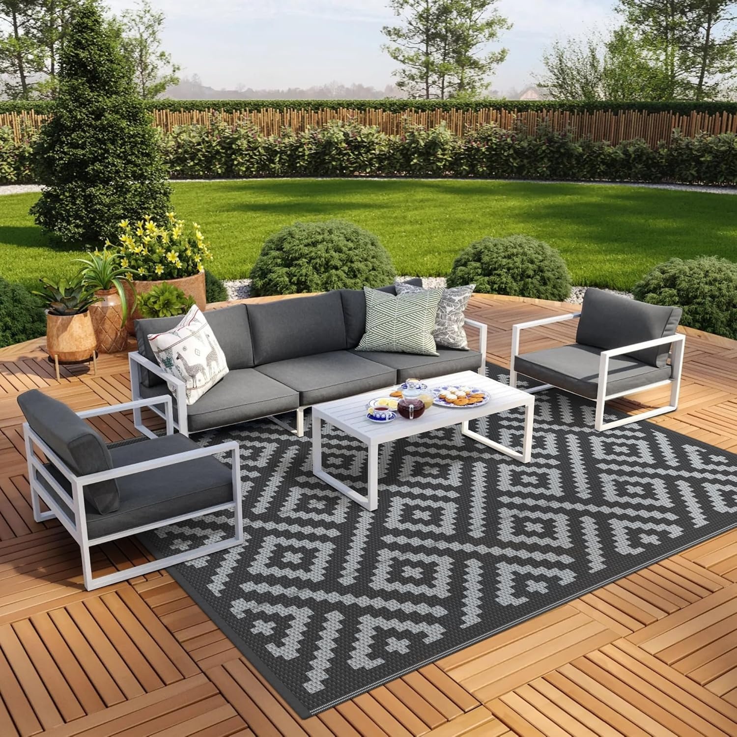 image:imageGENIMO Outdoor Rug for Patio Clearance 5x8 Reversible Plastic Straw Rugs Lightweight Waterproof RV Camping Mat for Camper Balcony Deck Backyard Picnic BlackBrownBlackgray