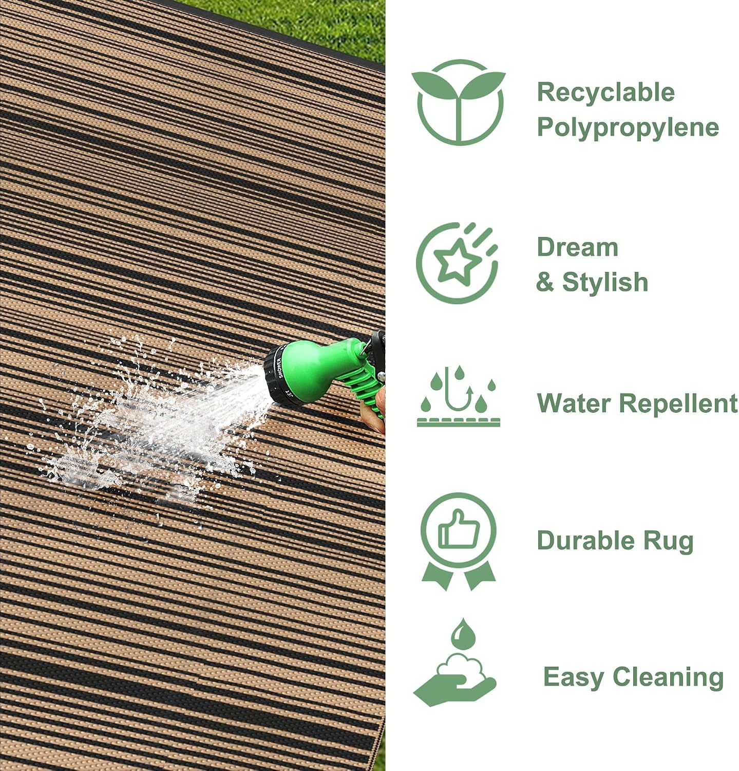 image:imageGENIMO Outdoor Rug for Patio Clearance 5x8 Reversible Plastic Straw Rugs Lightweight Waterproof RV Camping Mat for Camper Balcony Deck Backyard Picnic BlackBrownBlacknut Brown