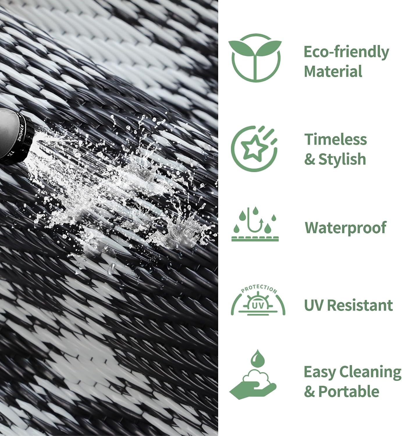 image:imageGENIMO Outdoor Rug for Patio Clearance 5x8 Reversible Plastic Straw Rugs Lightweight Waterproof RV Camping Mat for Camper Balcony Deck Backyard Picnic BlackBrownBlack White Plaid