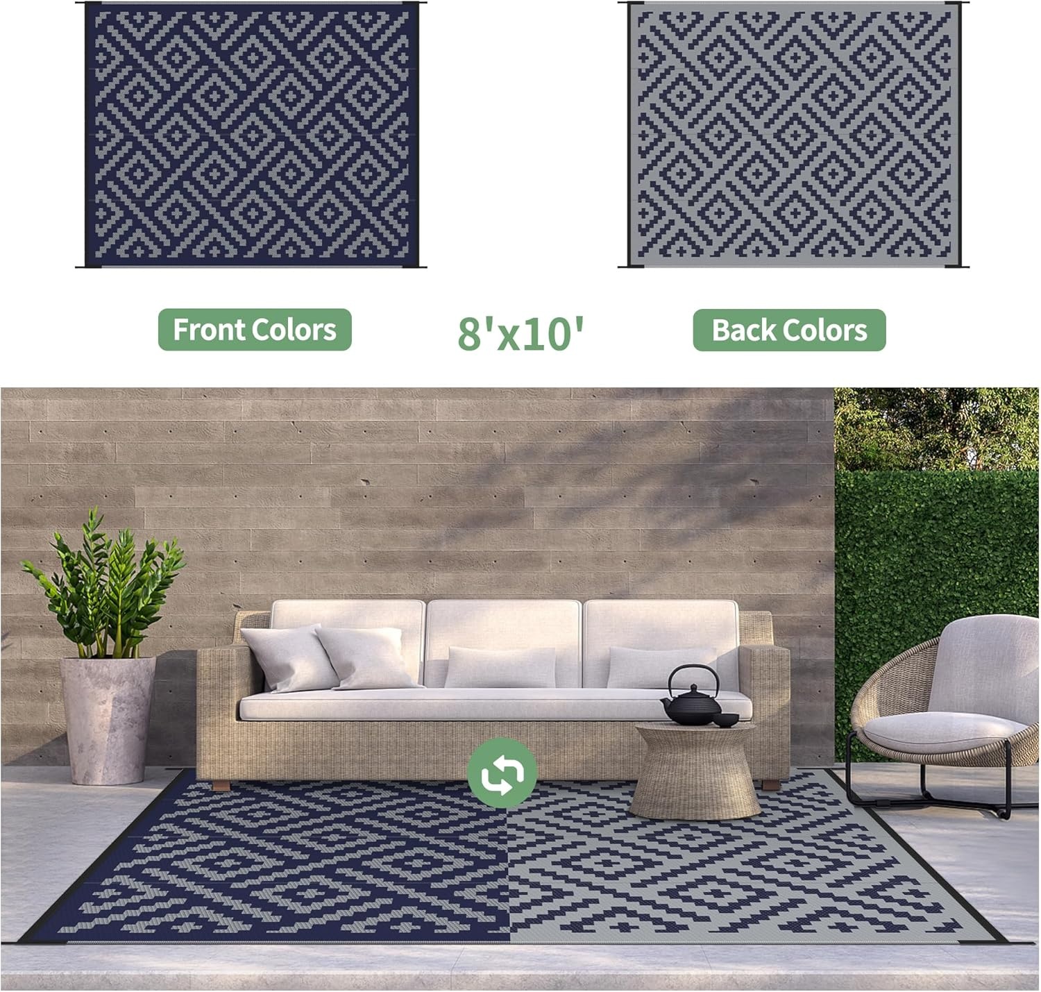 image:imageGENIMO Outdoor Rug for Patio Clearance 5x8 Reversible Plastic Straw Rugs Lightweight Waterproof RV Camping Mat for Camper Balcony Deck Backyard Picnic BlackBrownBluegrey