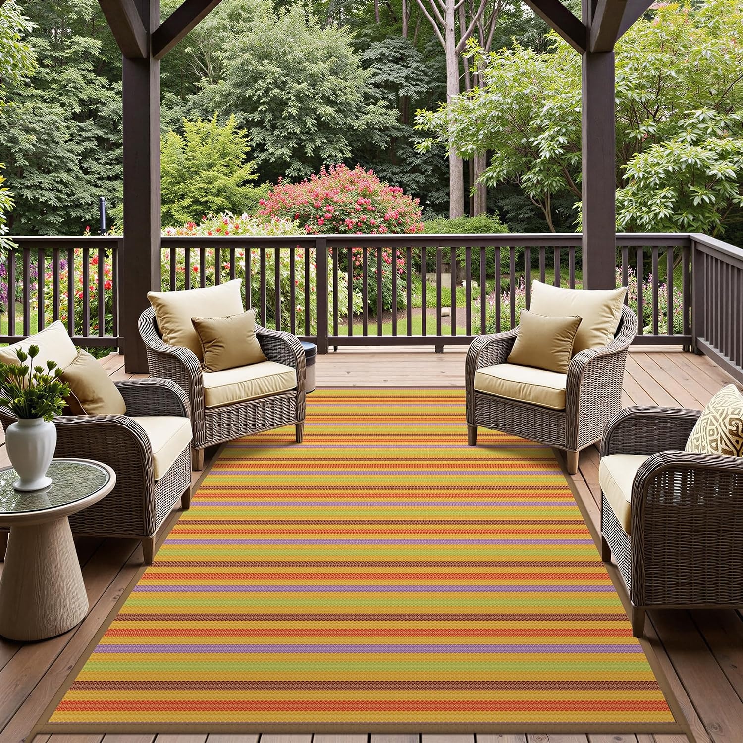 image:imageGENIMO Outdoor Rug for Patio Clearance 5x8 Reversible Plastic Straw Rugs Lightweight Waterproof RV Camping Mat for Camper Balcony Deck Backyard Picnic BlackBrownRainbow