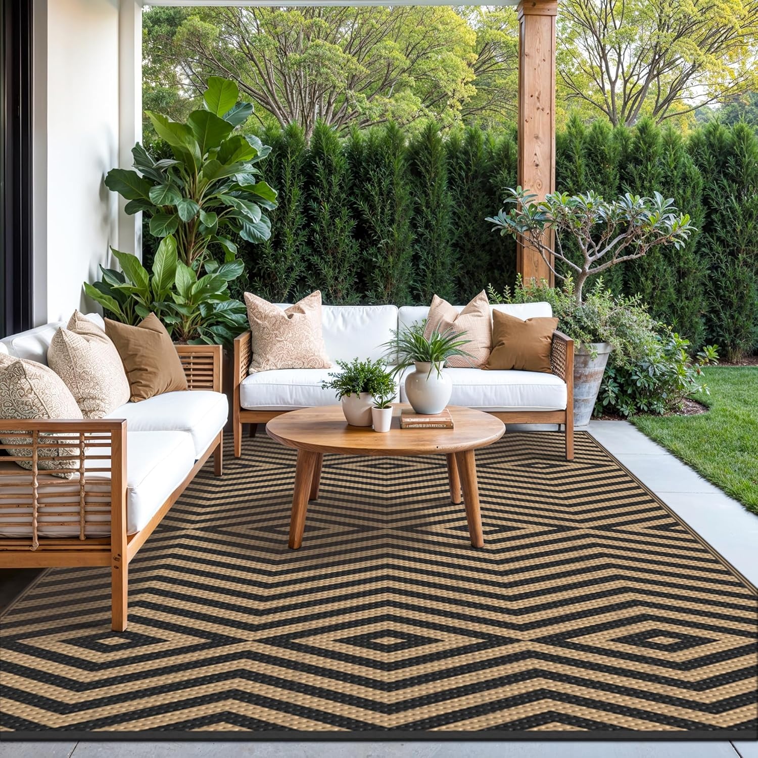 image:imageGENIMO Outdoor Rug for Patio Clearance 5x8 Reversible Plastic Straw Rugs Lightweight Waterproof RV Camping Mat for Camper Balcony Deck Backyard Picnic BlackBrownEbony Brown