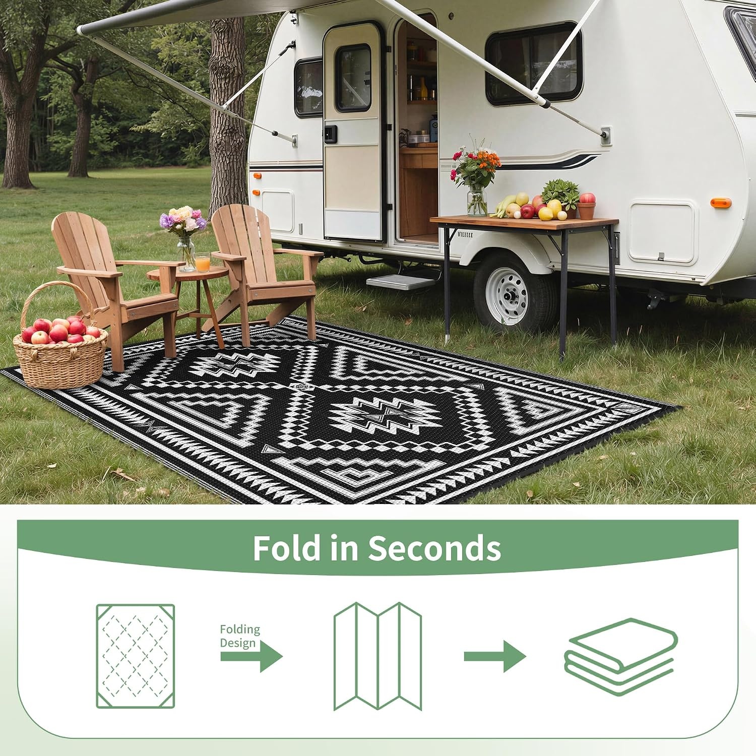 image:imageGENIMO Outdoor Rug for Patio Clearance 5x8 Reversible Plastic Straw Rugs Lightweight Waterproof RV Camping Mat for Camper Balcony Deck Backyard Picnic BlackBrownBlack White Aztec
