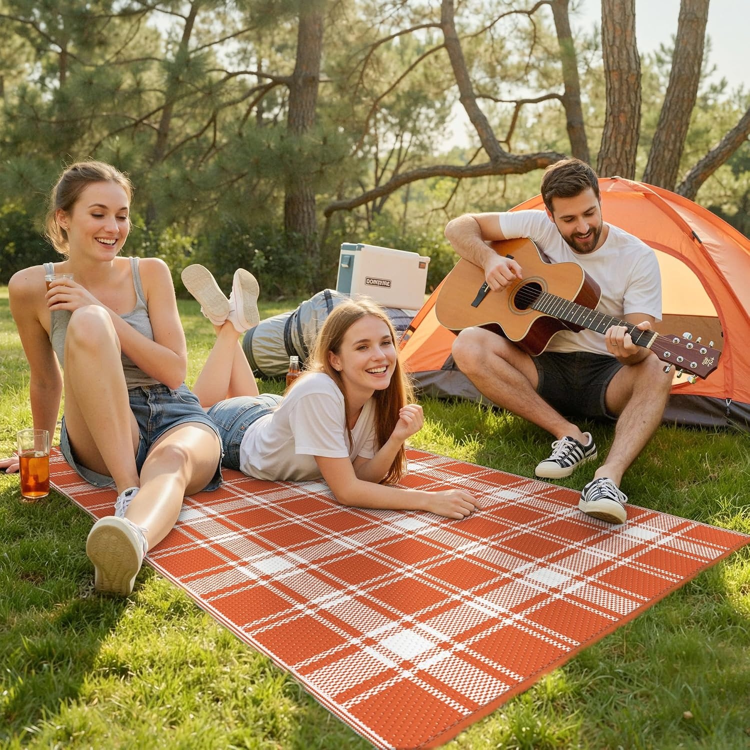 image:imageGENIMO Outdoor Rug for Patio Clearance 5x8 Reversible Plastic Straw Rugs Lightweight Waterproof RV Camping Mat for Camper Balcony Deck Backyard Picnic BlackBrownOrange White Plaid
