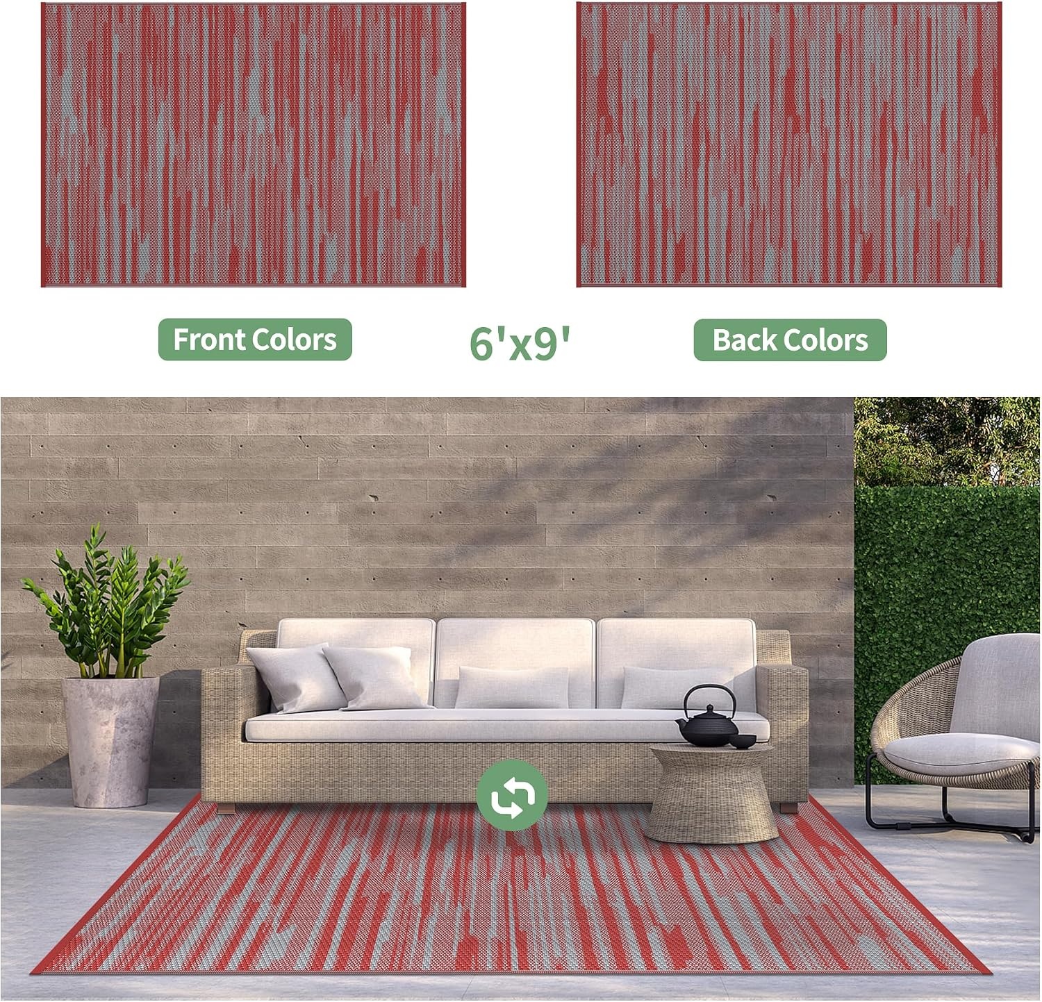image:imageGENIMO Outdoor Rug for Patio Clearance 5x8 Reversible Plastic Straw Rugs Lightweight Waterproof RV Camping Mat for Camper Balcony Deck Backyard Picnic BlackBrownCrimson Grey