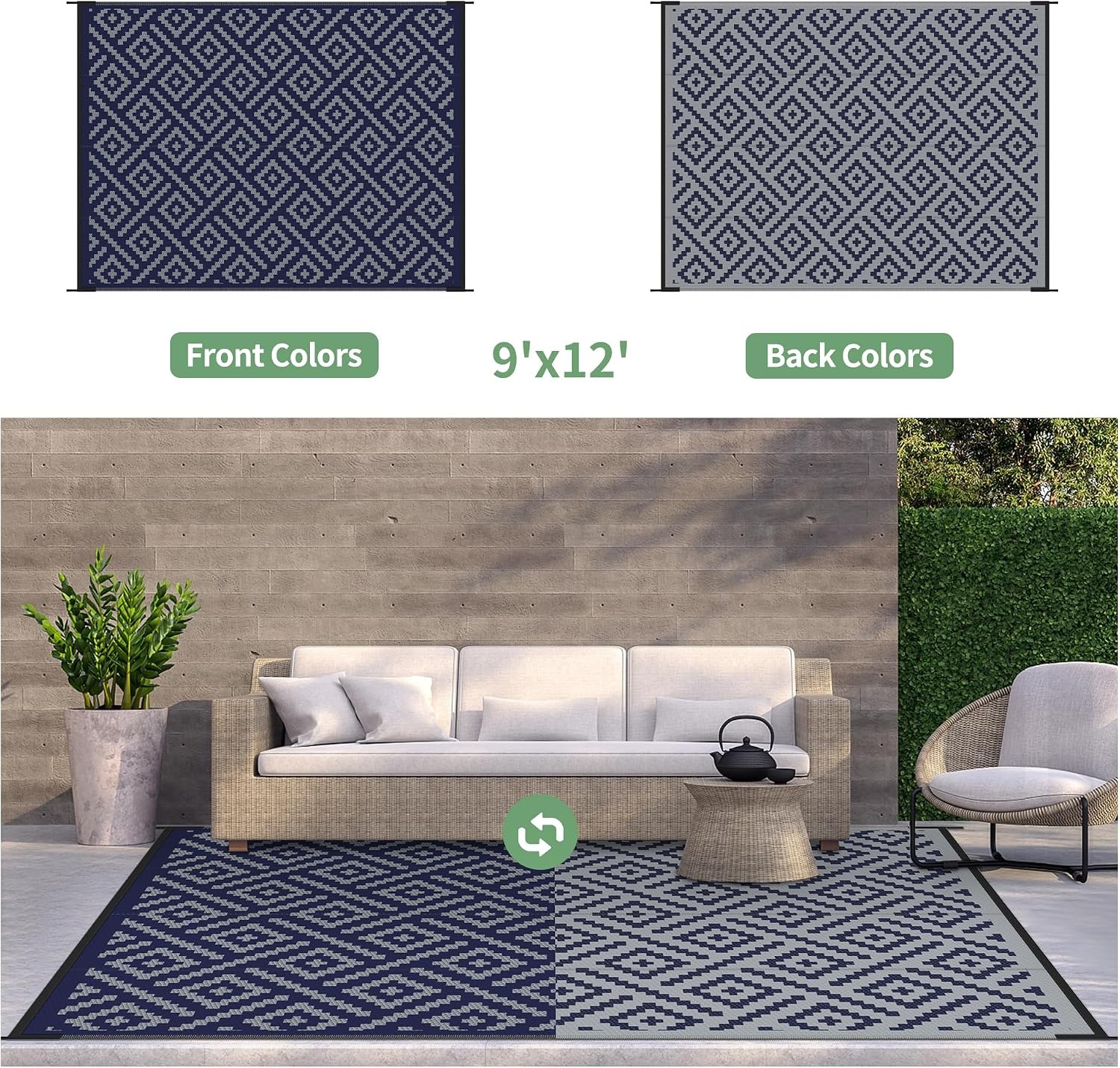 image:imageGENIMO Outdoor Rug for Patio Clearance 5x8 Reversible Plastic Straw Rugs Lightweight Waterproof RV Camping Mat for Camper Balcony Deck Backyard Picnic BlackBrownBluegrey