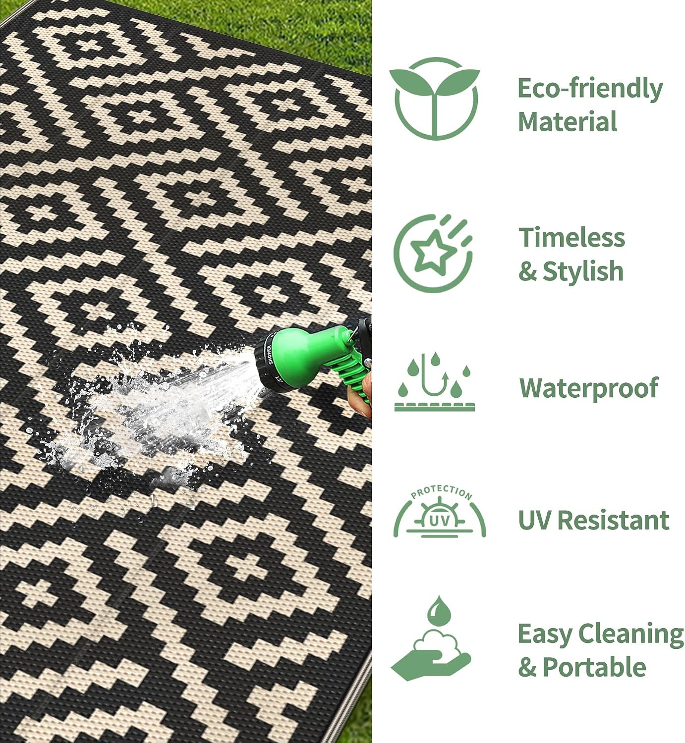 image:imageGENIMO Outdoor Rug for Patio Clearance 5x8 Reversible Plastic Straw Rugs Lightweight Waterproof RV Camping Mat for Camper Balcony Deck Backyard Picnic BlackBrownBlackbeige