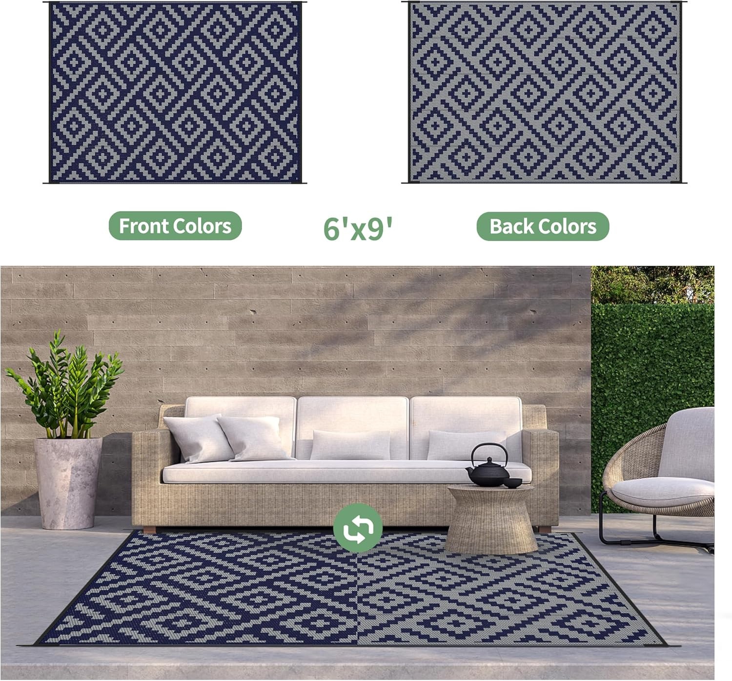 image:imageGENIMO Outdoor Rug for Patio Clearance 5x8 Reversible Plastic Straw Rugs Lightweight Waterproof RV Camping Mat for Camper Balcony Deck Backyard Picnic BlackBrownBluegrey