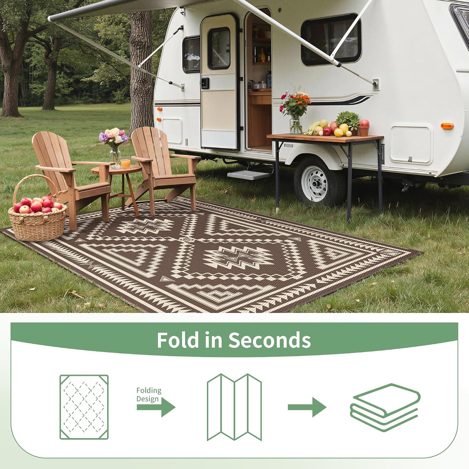 image:imageGENIMO Outdoor Rug for Patio Clearance 5x8 Reversible Plastic Straw Rugs Lightweight Waterproof RV Camping Mat for Camper Balcony Deck Backyard Picnic BlackBrownCoffee Beige Aztec